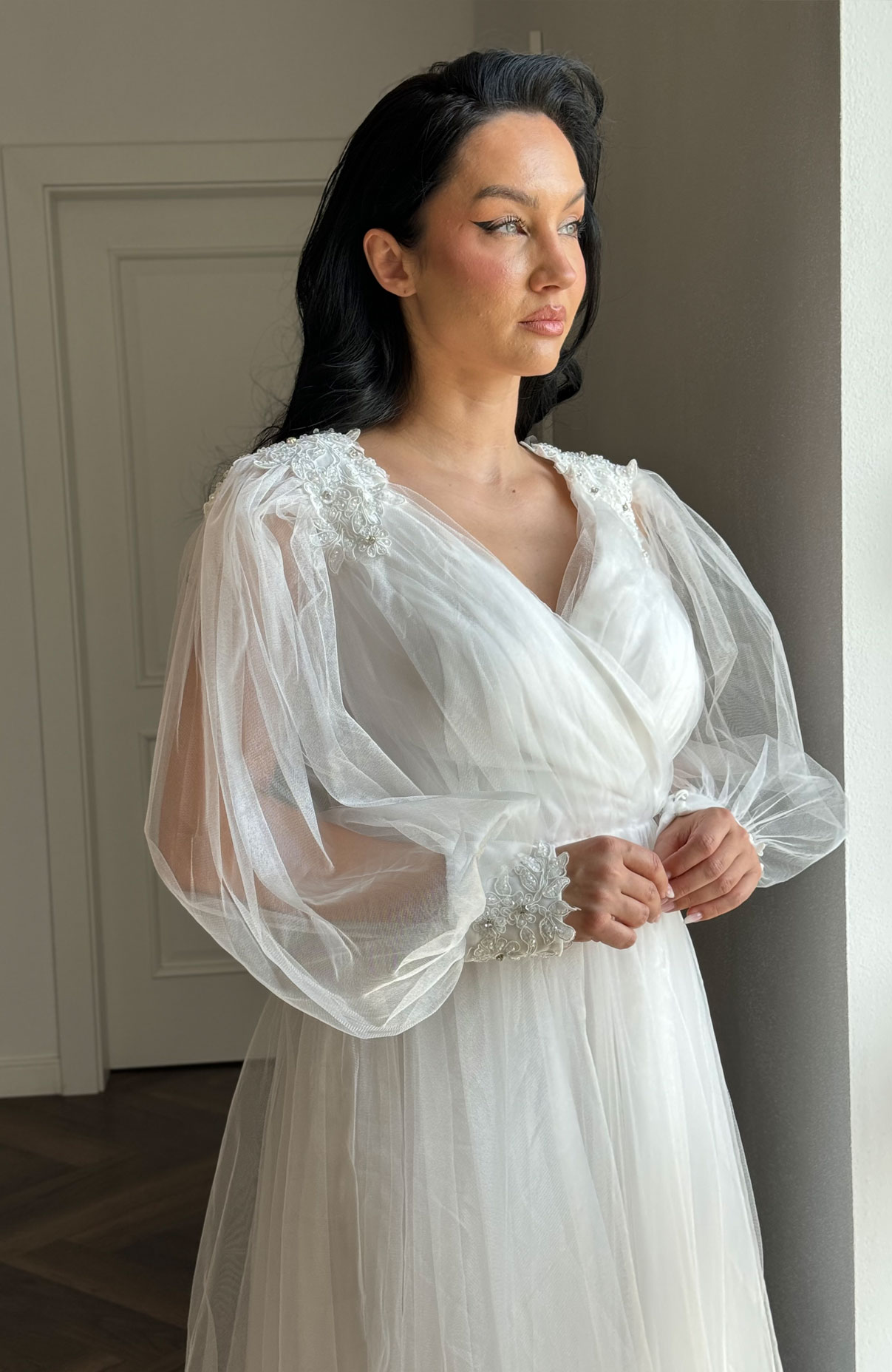 Rochie de cununie alba din tull midi 6