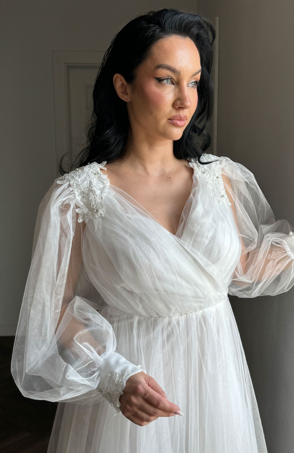 Rochie de cununie alba din tull midi 8
