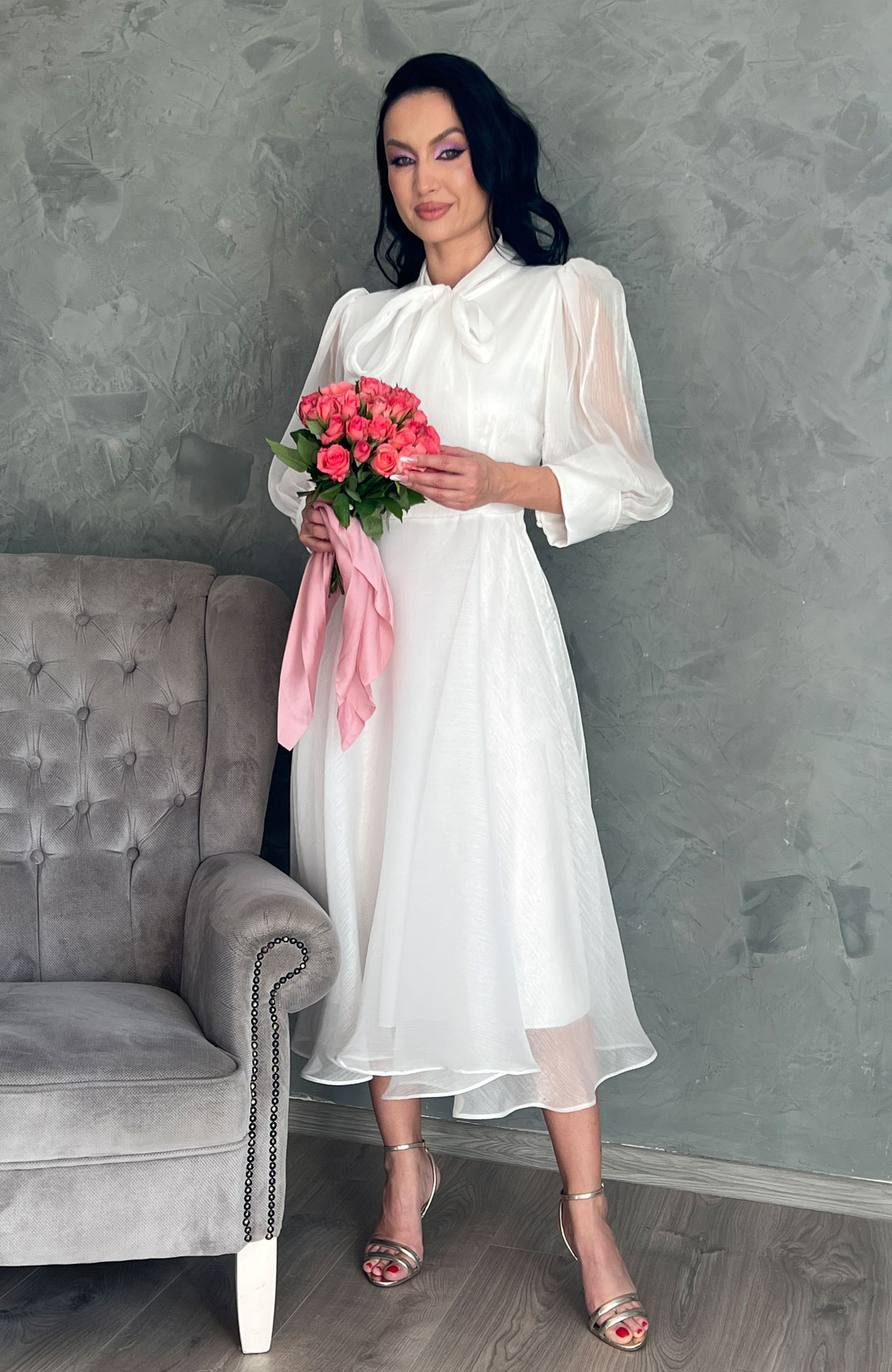 Rochie de cununie civila alba vaporoasa 3