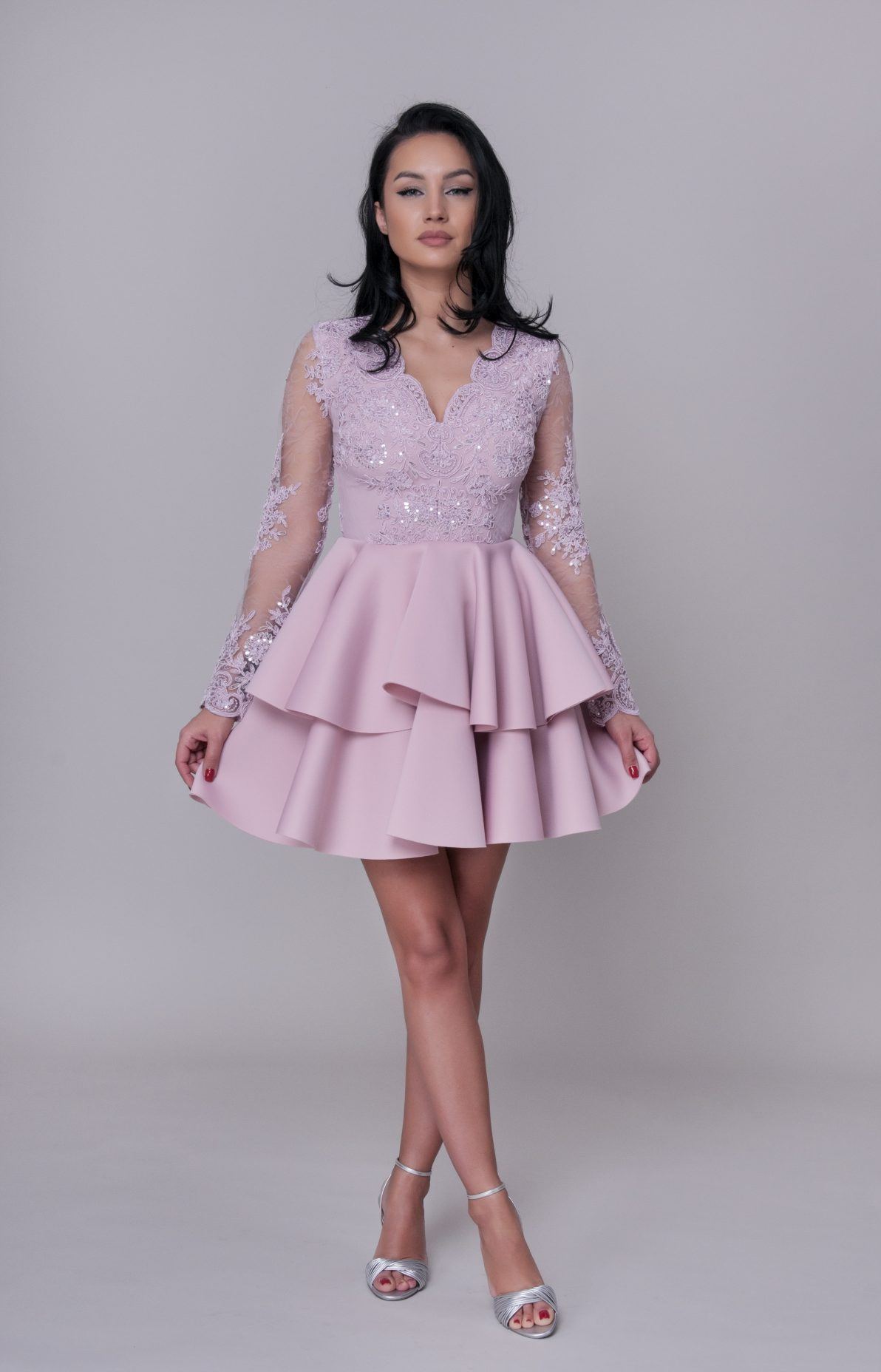 Rochie de ocazie baby doll roz prafuit 3