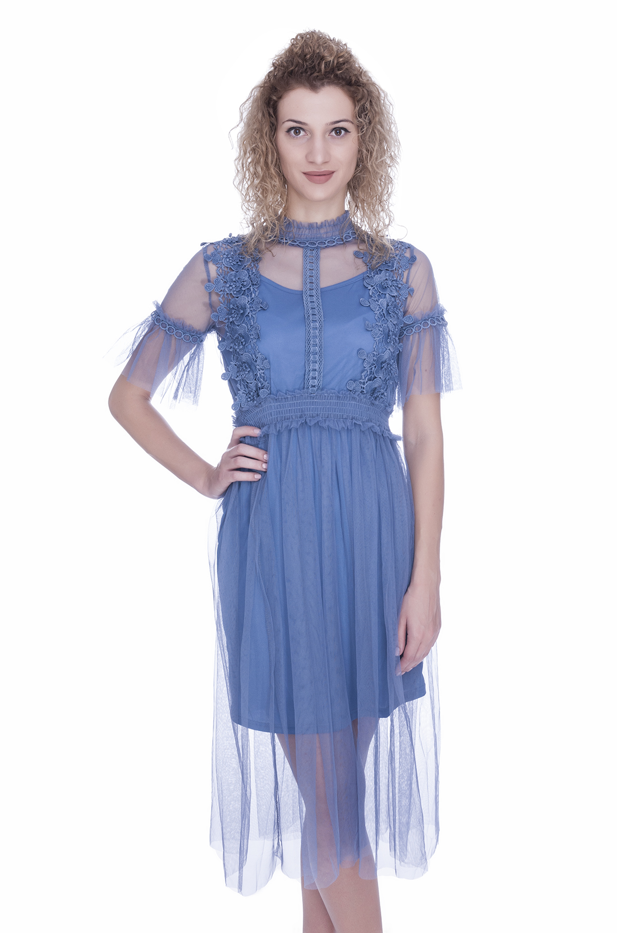Rochie de ocazie bleu cu maneca scurta