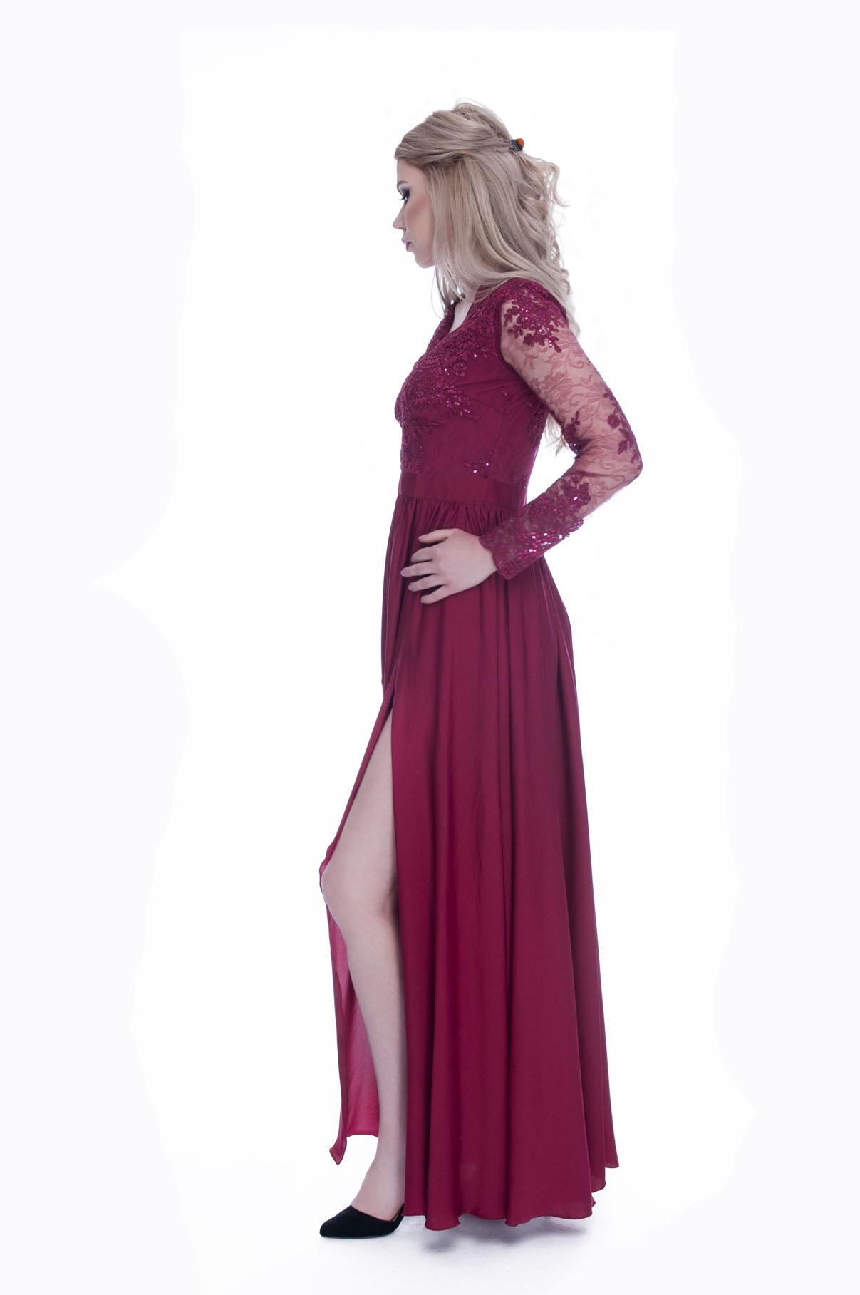Rochie de ocazie din dantela lunga rosie 3