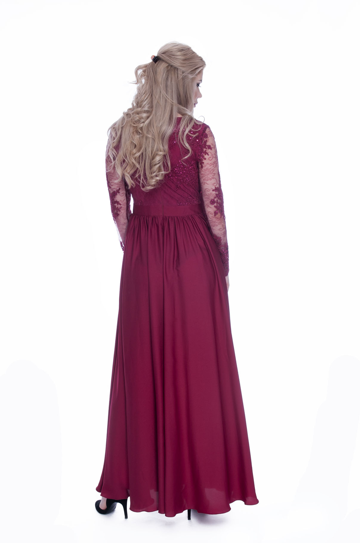 Rochie de ocazie din dantela lunga rosie 4
