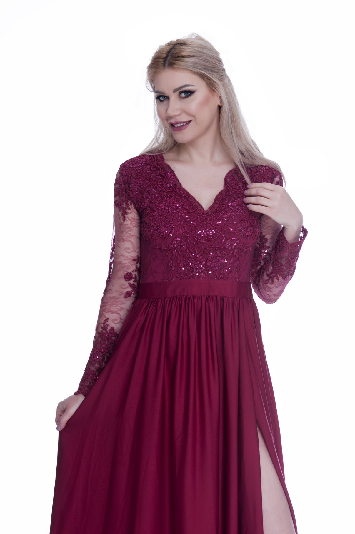Rochie de ocazie din dantela lunga rosie 5