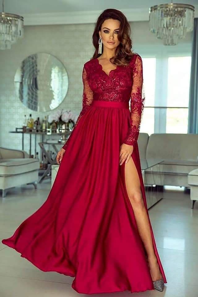 Rochie de ocazie din dantela lunga rosie 2