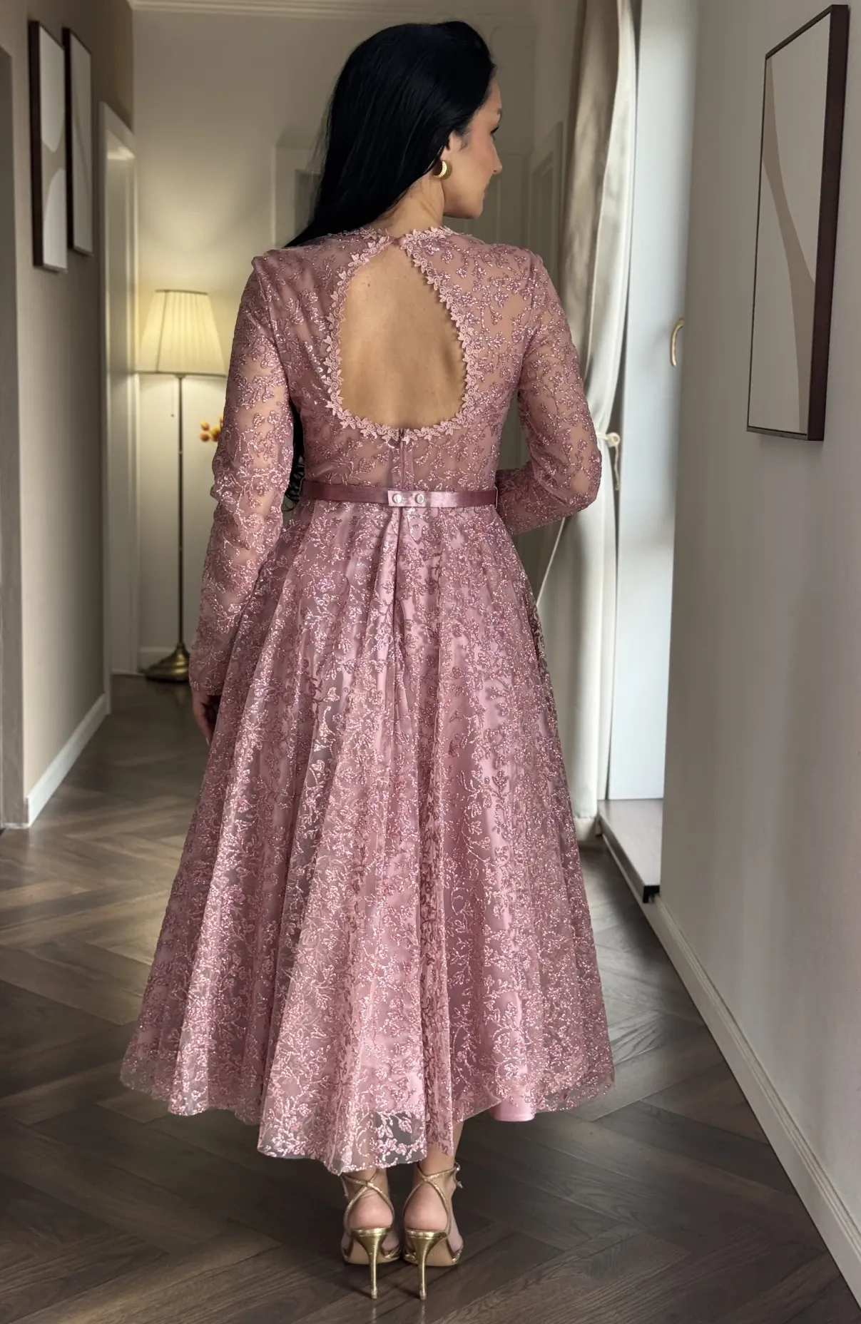 Rochie de ocazie din dantela roz midi 8