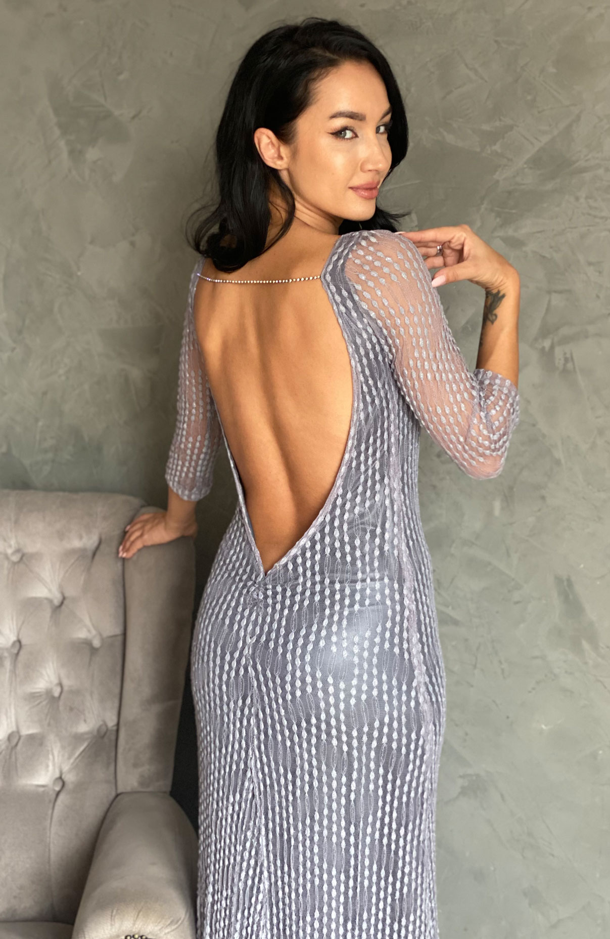 Rochie de ocazie lunga gri cu spatele decupat 6