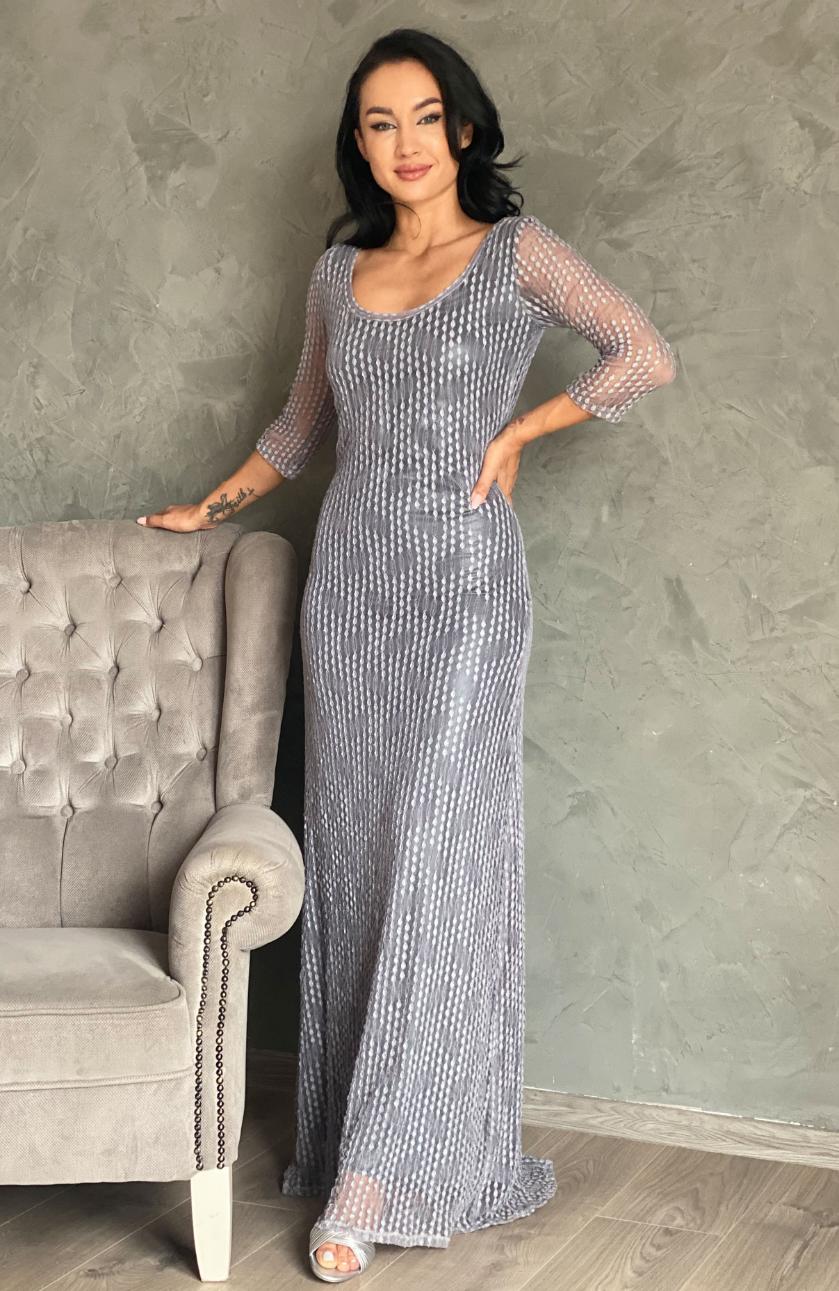 Rochie de ocazie lunga gri cu spatele decupat 4