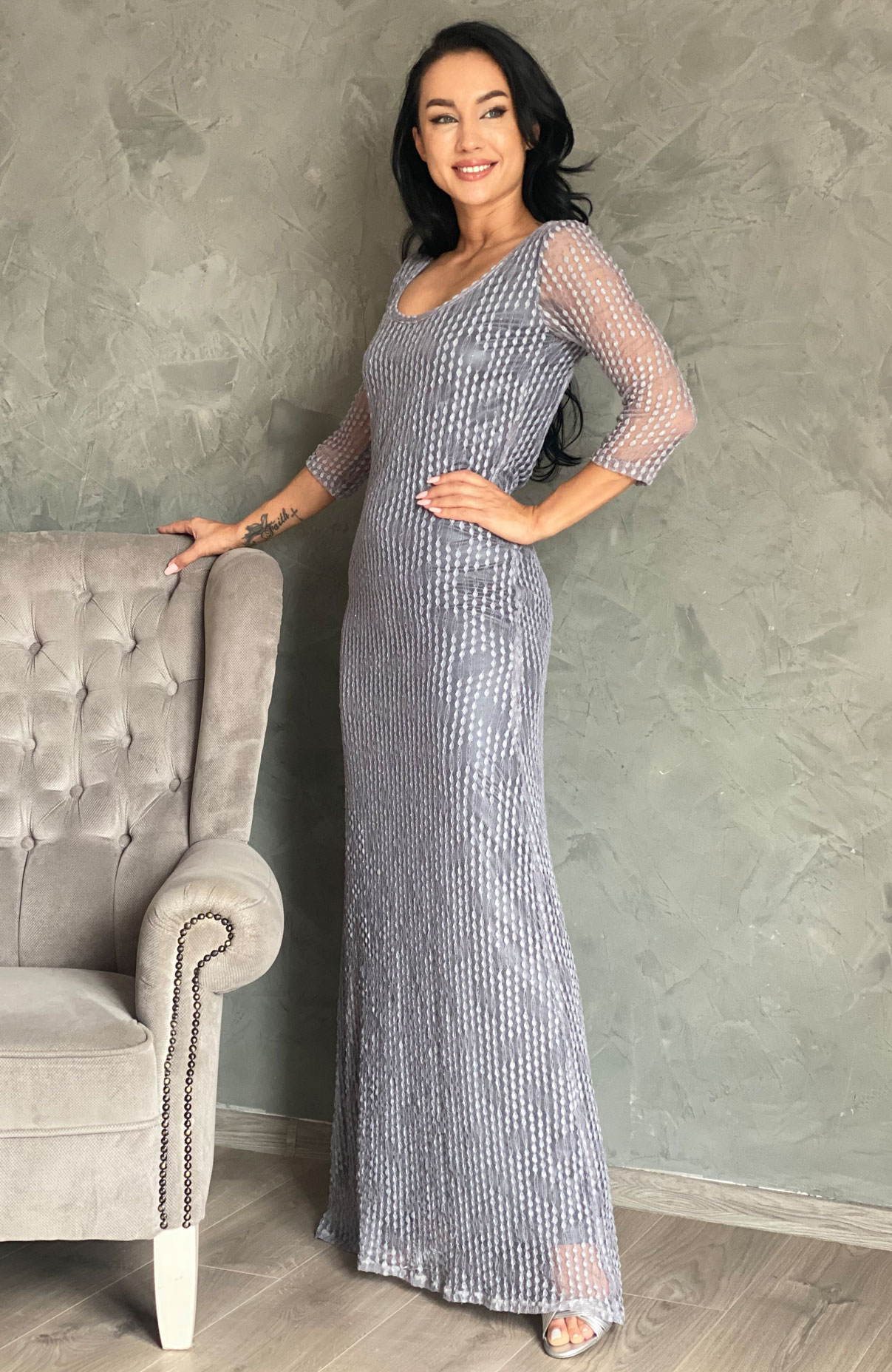 Rochie de ocazie lunga gri cu spatele decupat