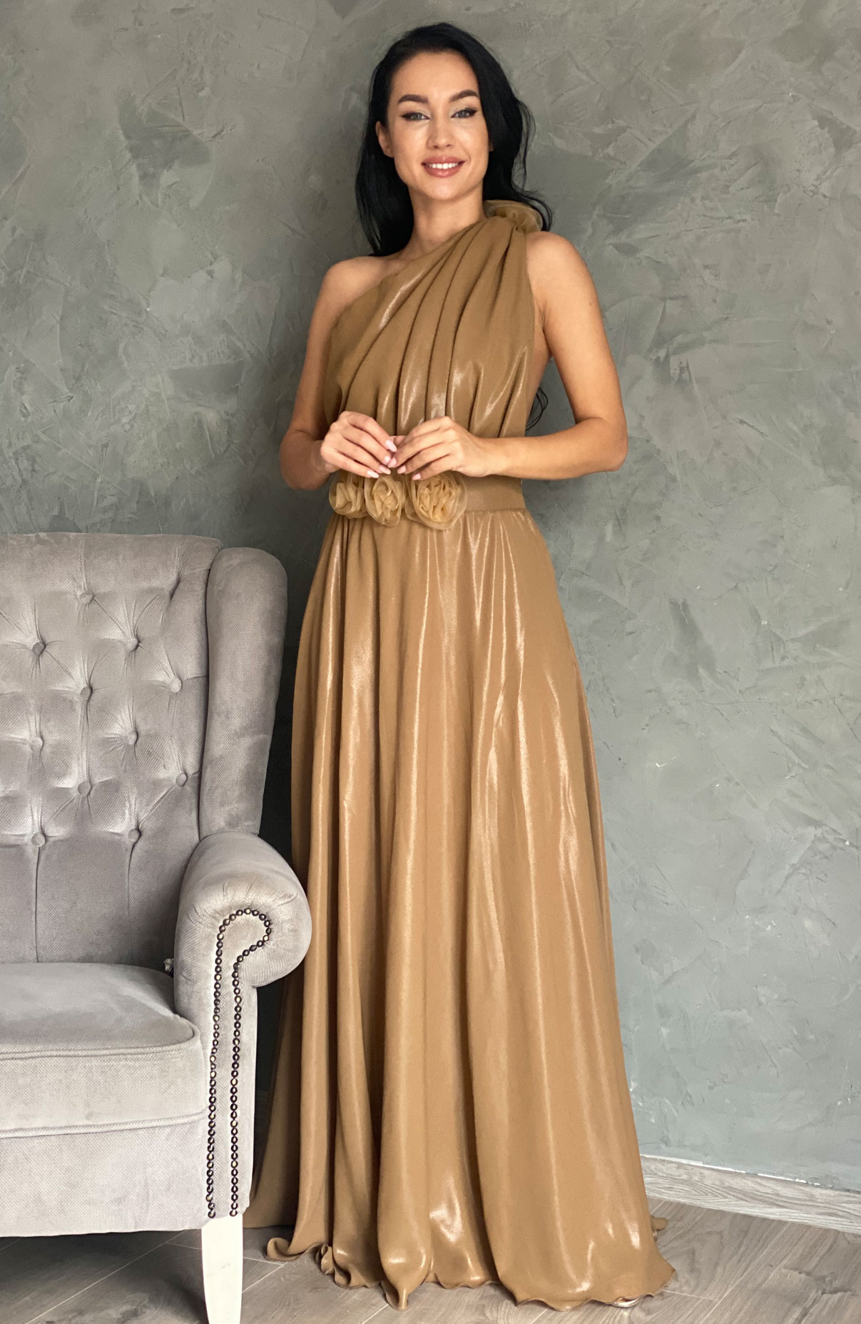 Rochie de ocazie lunga vaporoasa cu flori