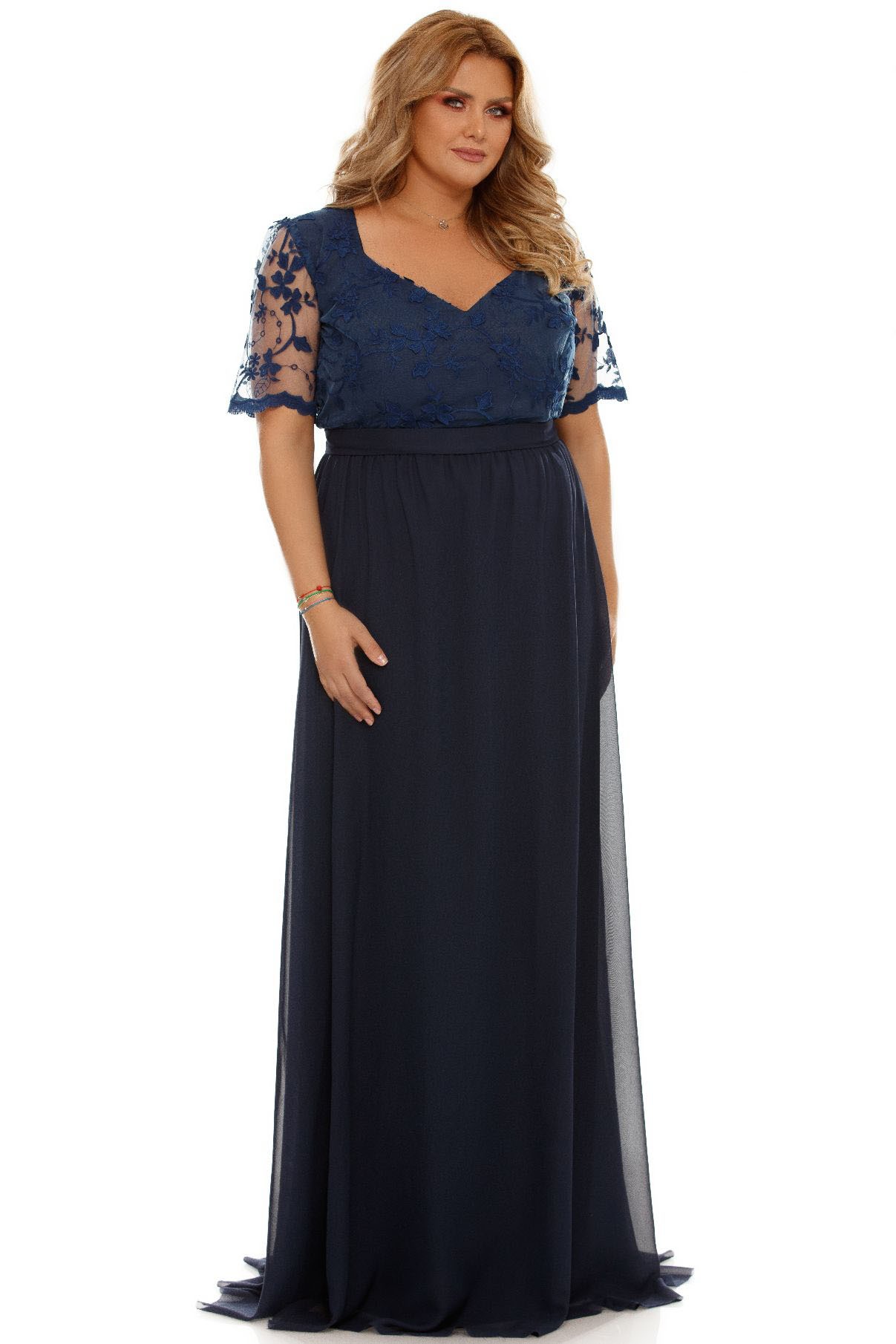 Rochie de ocazie lunga xxl Deborah bleu cu dantela 3