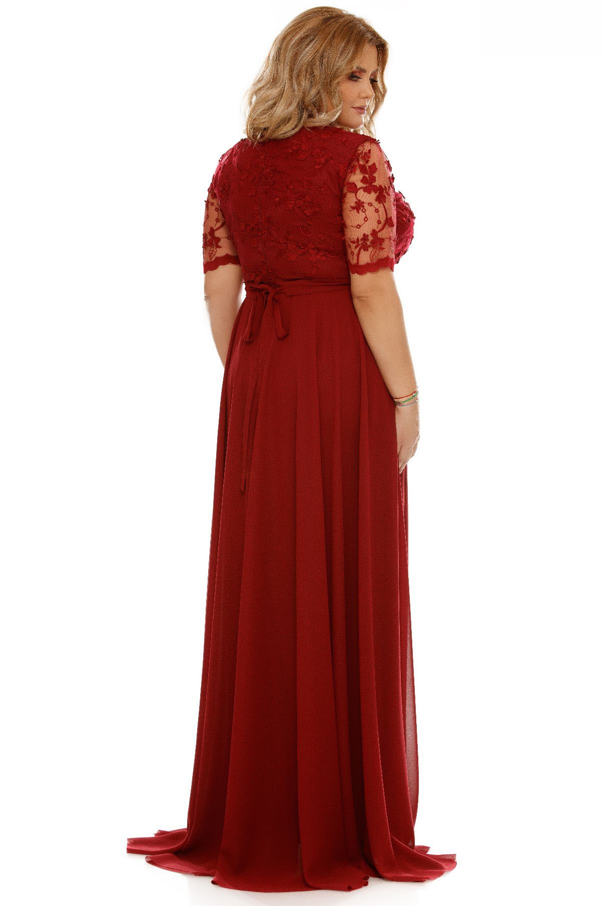 Rochie de ocazie lunga xxl Deborah rosie cu dantela 4