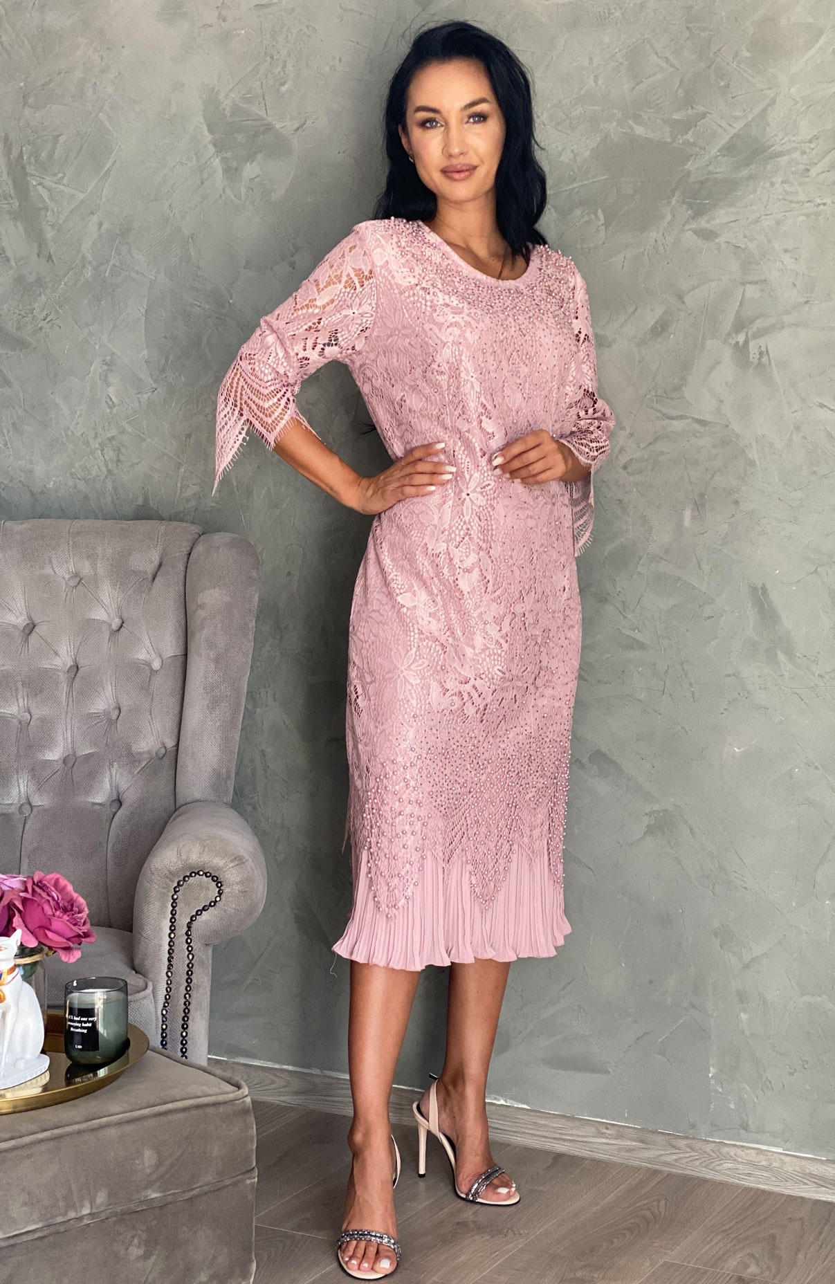 Rochie de ocazie midi cu aplicatii 4