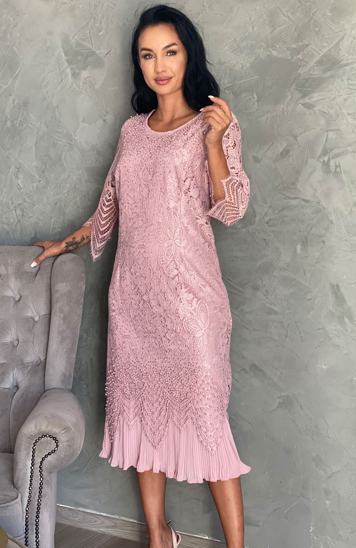 Rochie de ocazie midi cu aplicatii 3