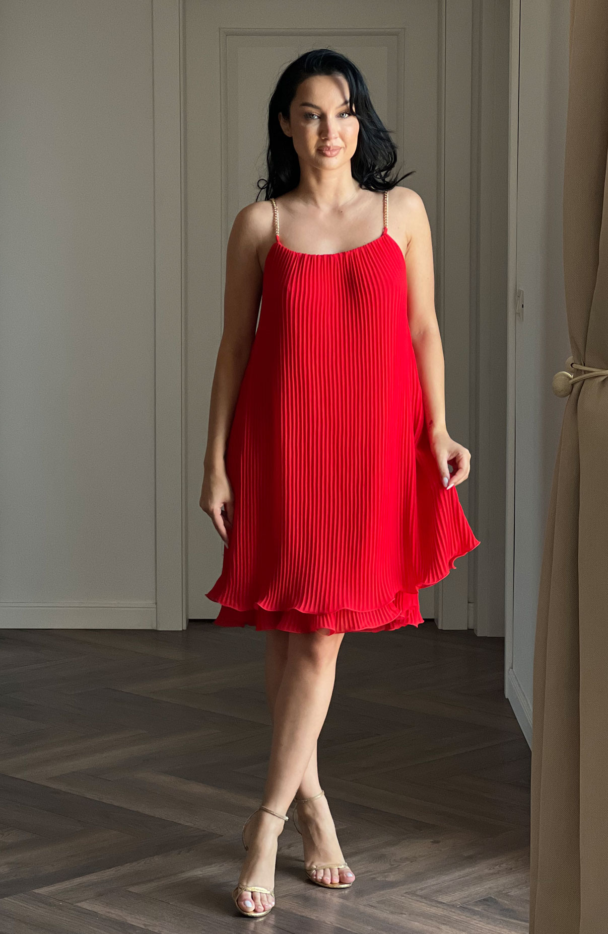 Rochie de ocazie midi plisata rosie 4