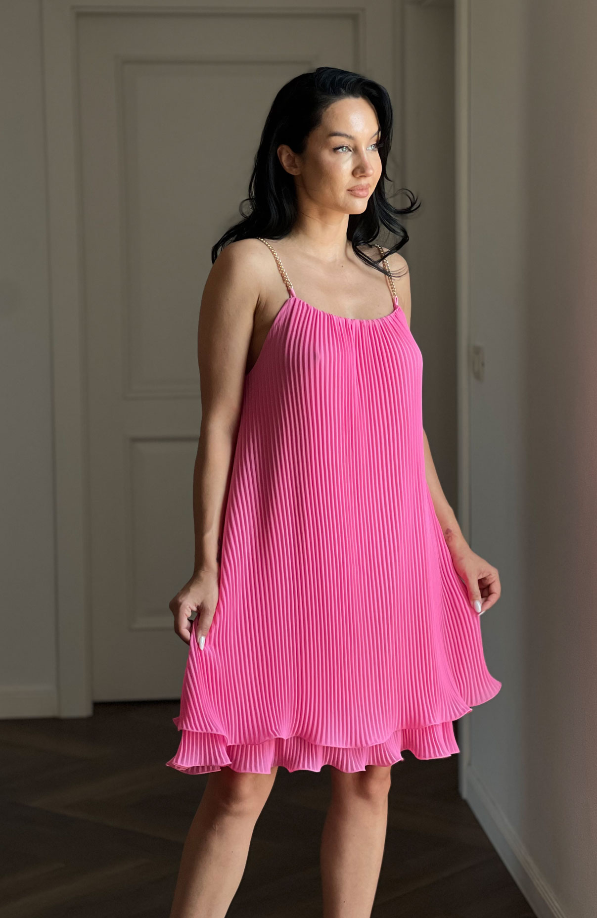 Rochie de ocazie midi plisata roz 3