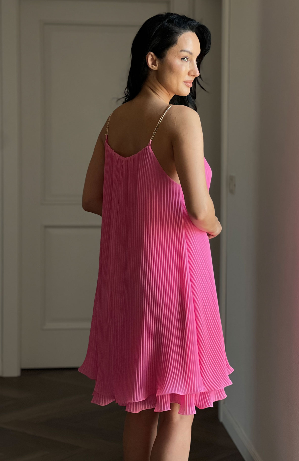 Rochie de ocazie midi plisata roz 6