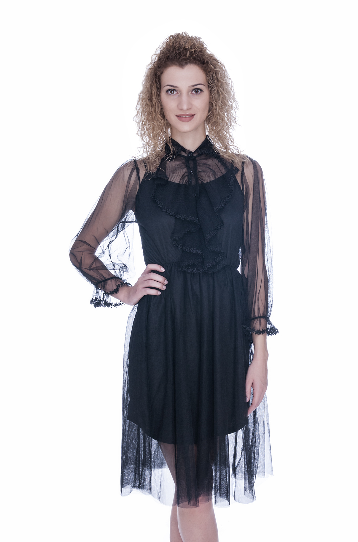 Rochie de ocazie neagra cu broderie dantela