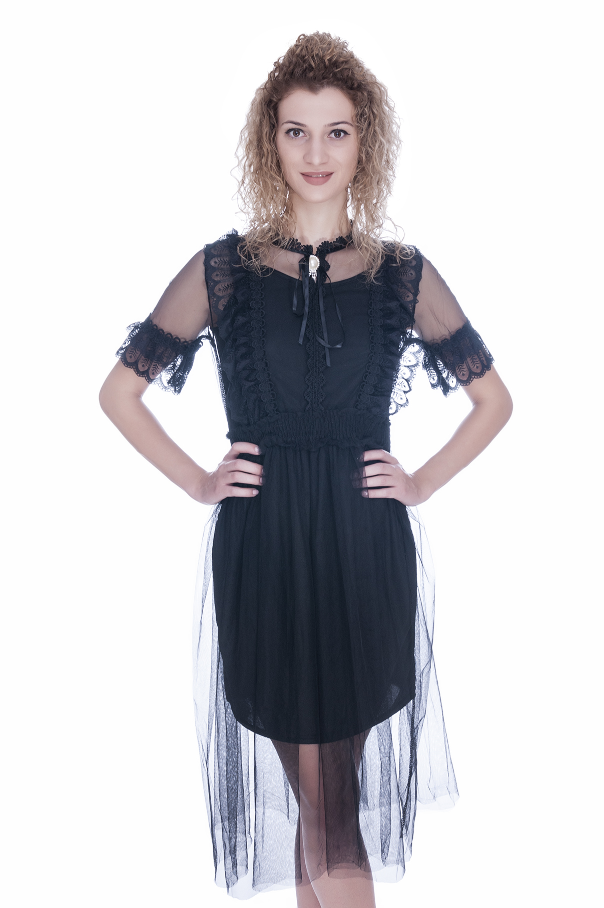 Rochie de ocazie neagra cu maneca scurta 2