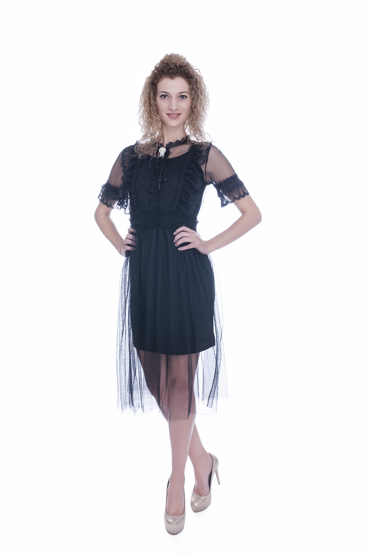 Rochie de ocazie neagra cu maneca scurta 3