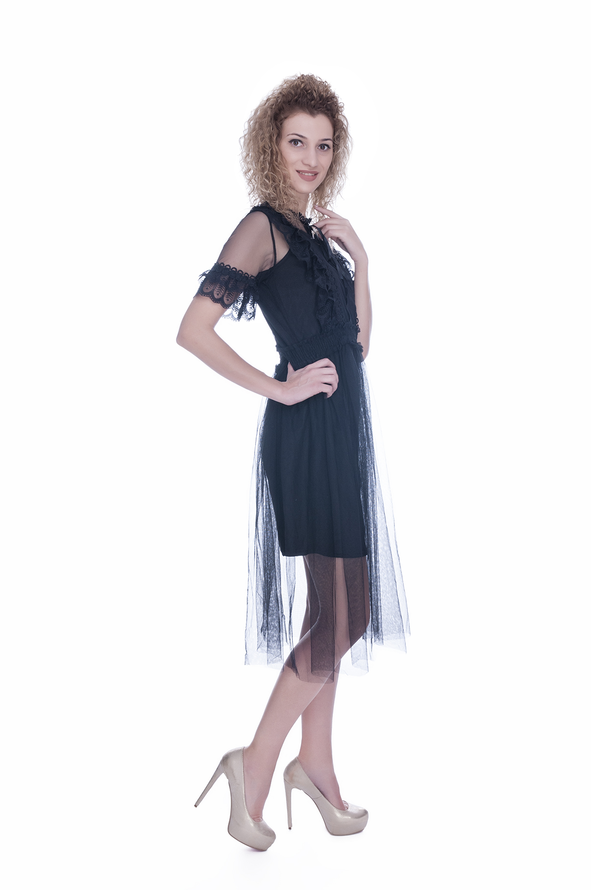 Rochie de ocazie neagra cu maneca scurta 4