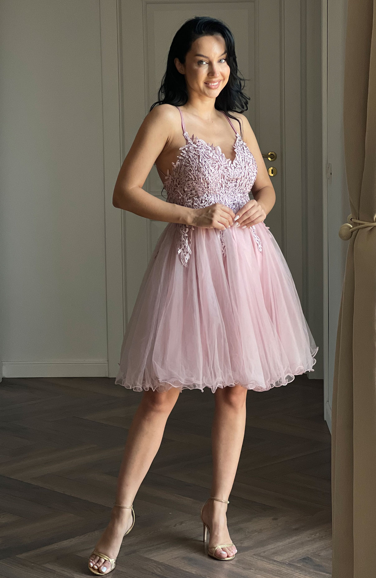 Rochie de ocazie roz prafuit midi 5