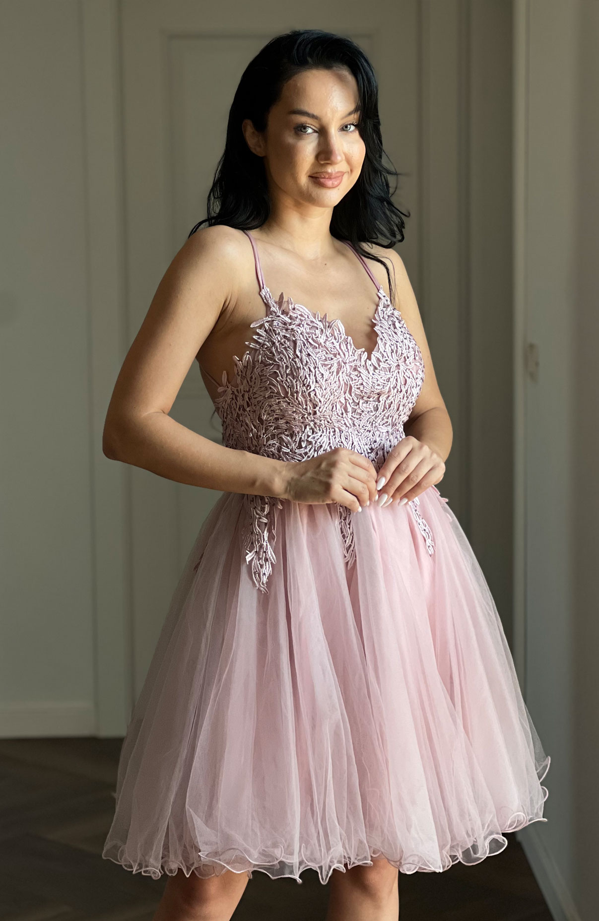 Rochie de ocazie roz prafuit midi