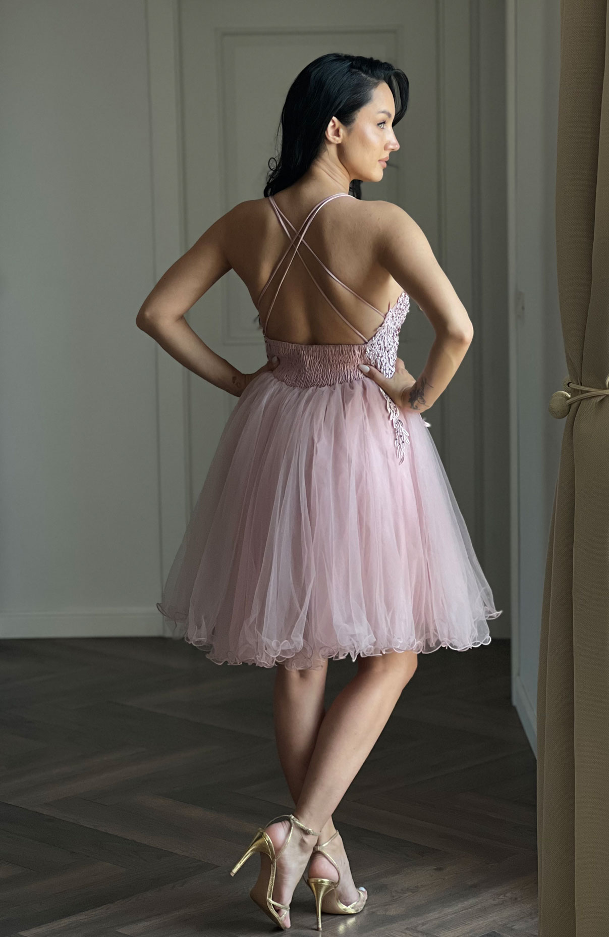 Rochie de ocazie roz prafuit midi 7
