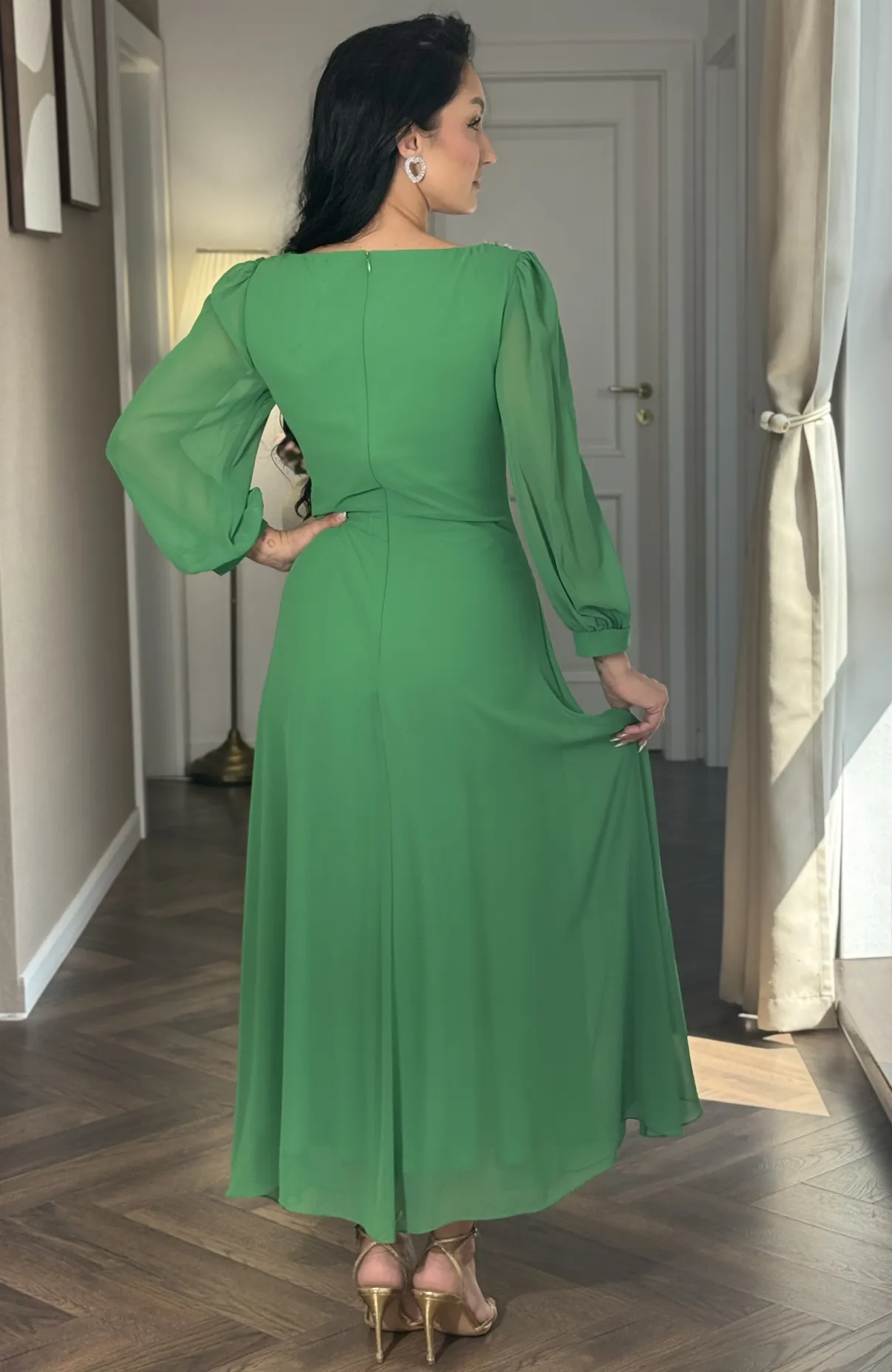 Rochie de ocazie verde lunga din voal 5