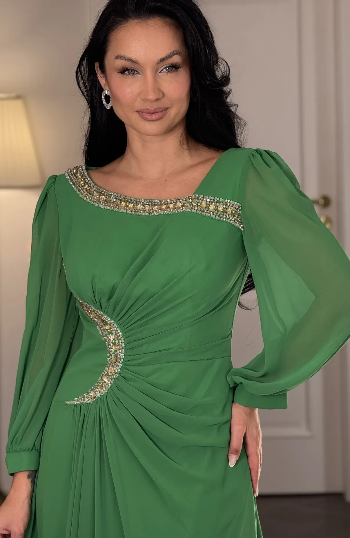 Rochie de ocazie verde lunga din voal 3