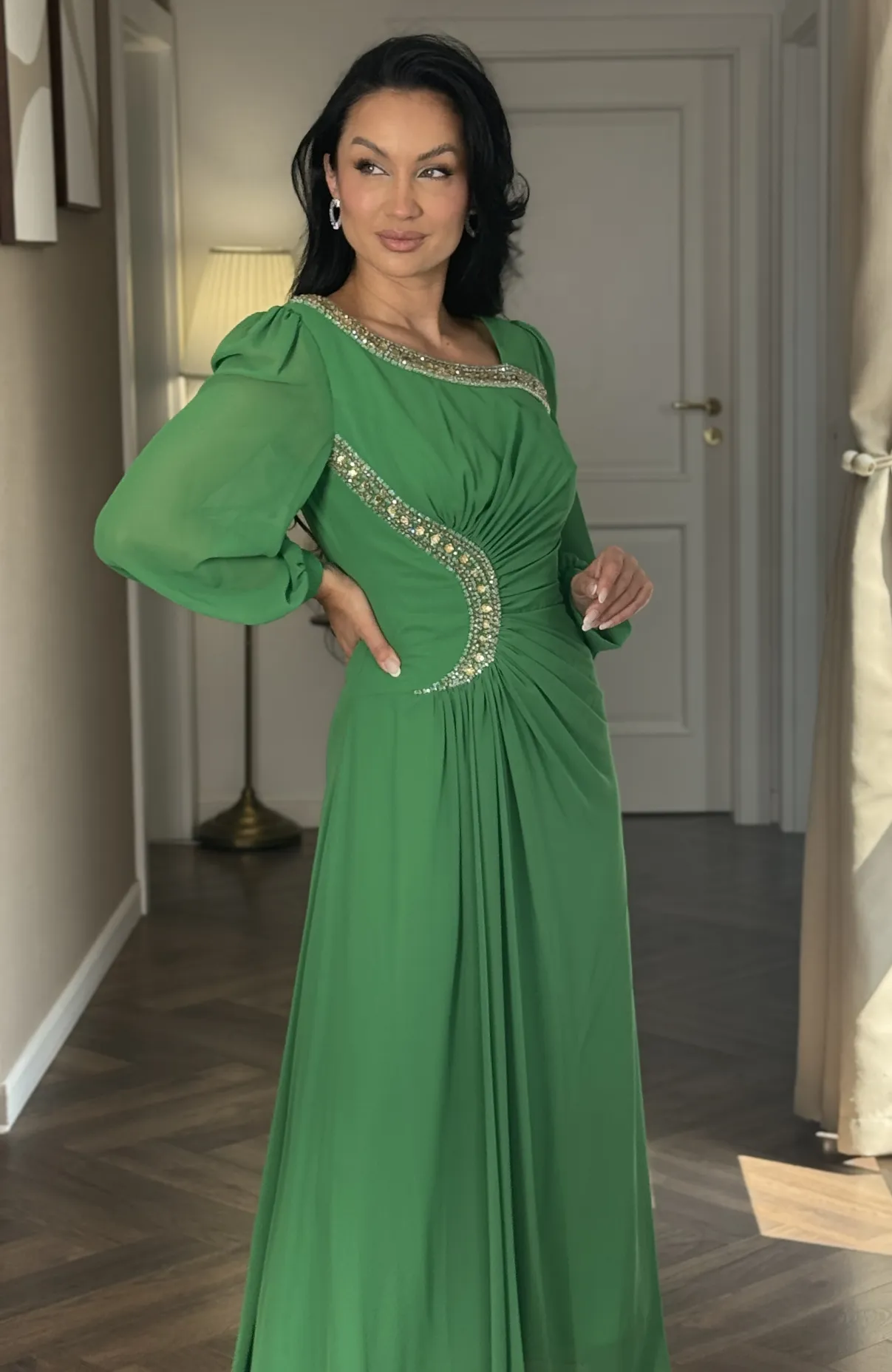 Rochie de ocazie verde lunga din voal 6