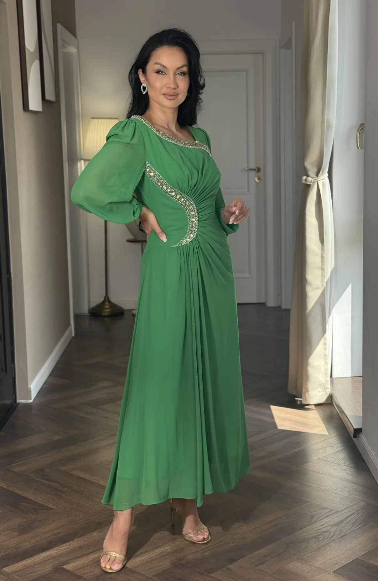 Rochie de ocazie verde lunga din voal 4