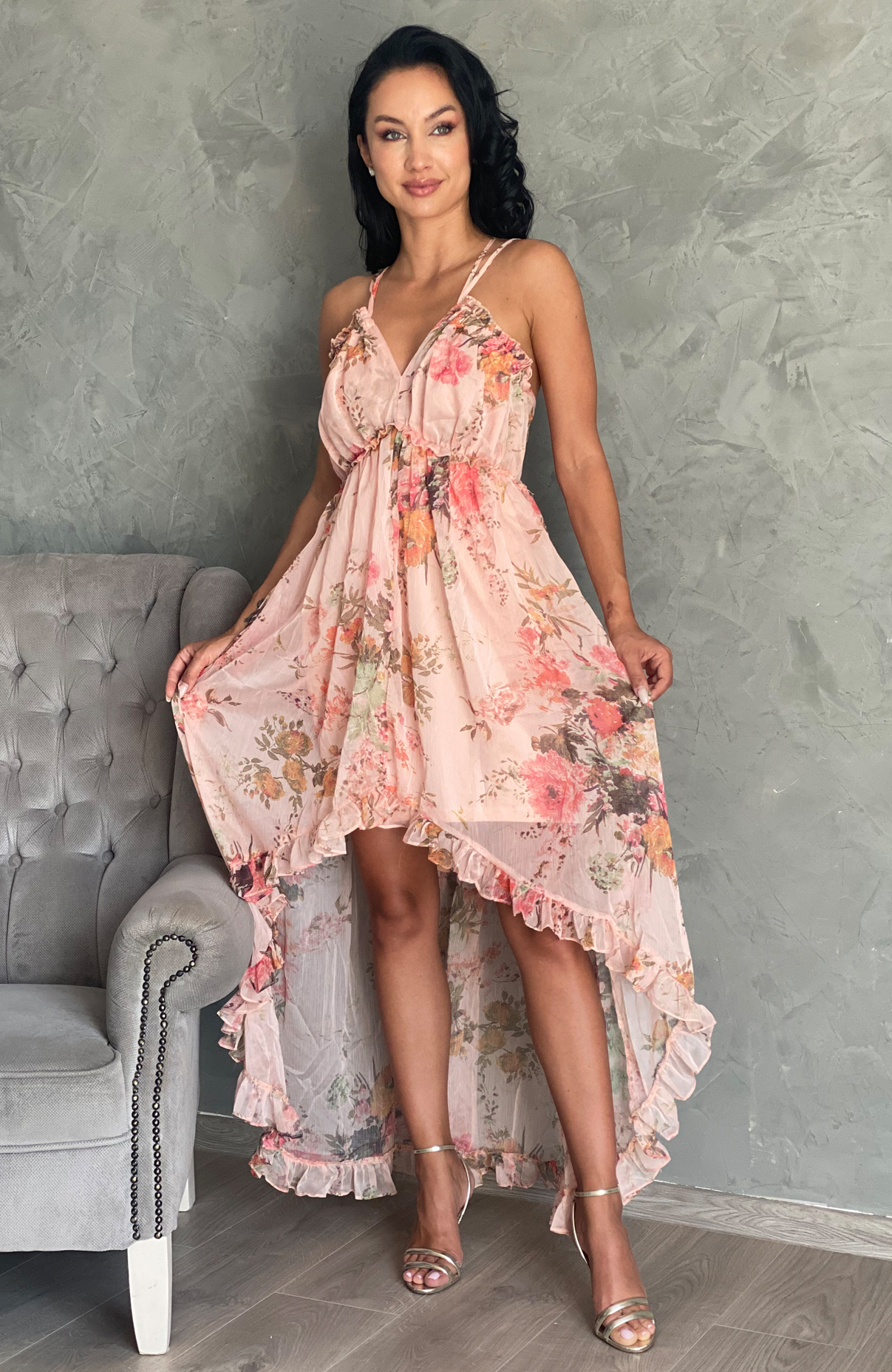 Rochie de zi vaporoasa cu imprimeu floral 2