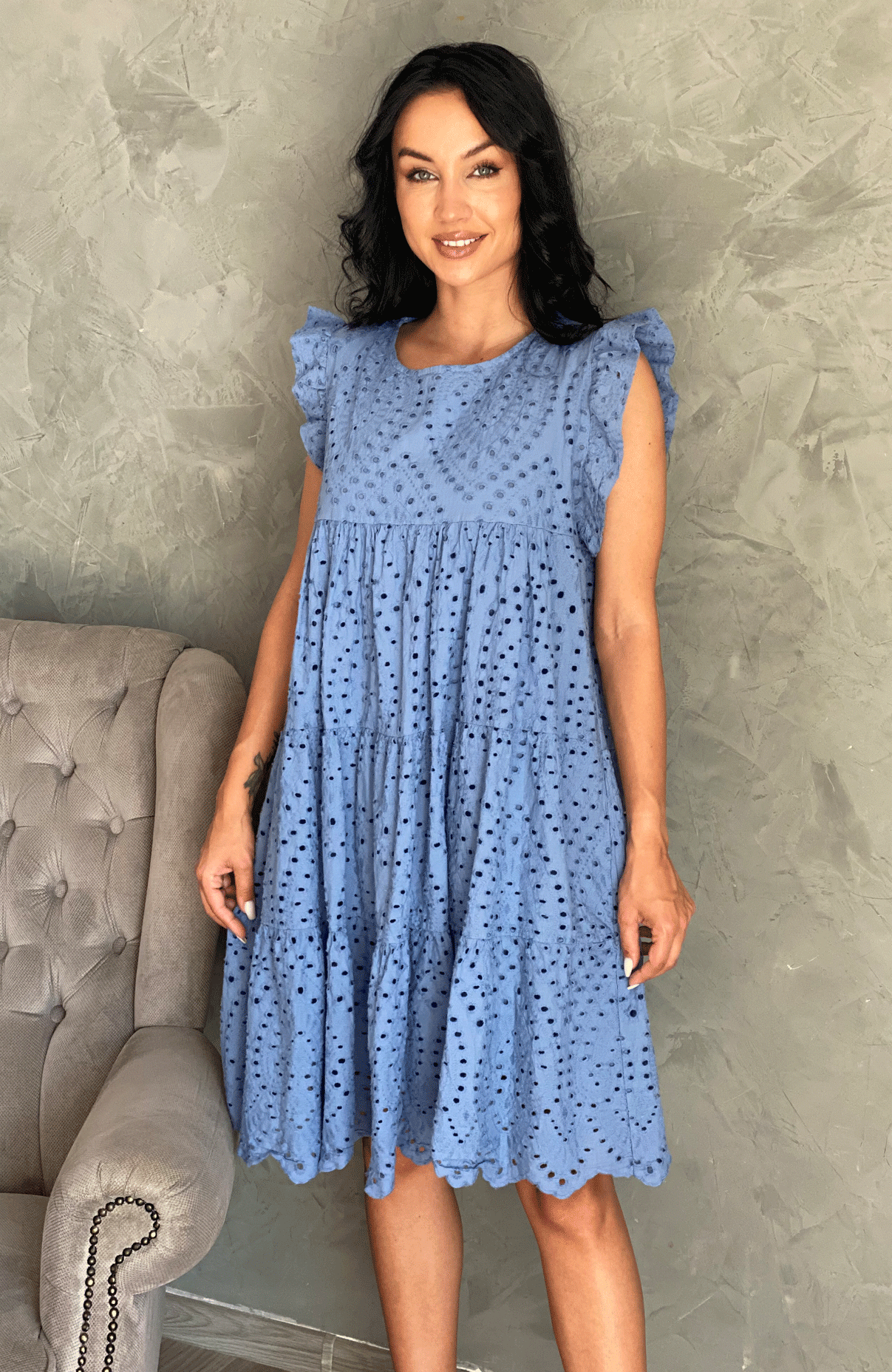 Rochie din bumbac albastra de vara 4