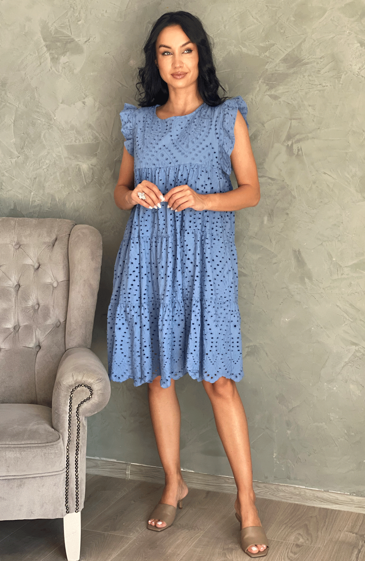 Rochie din bumbac albastra de vara