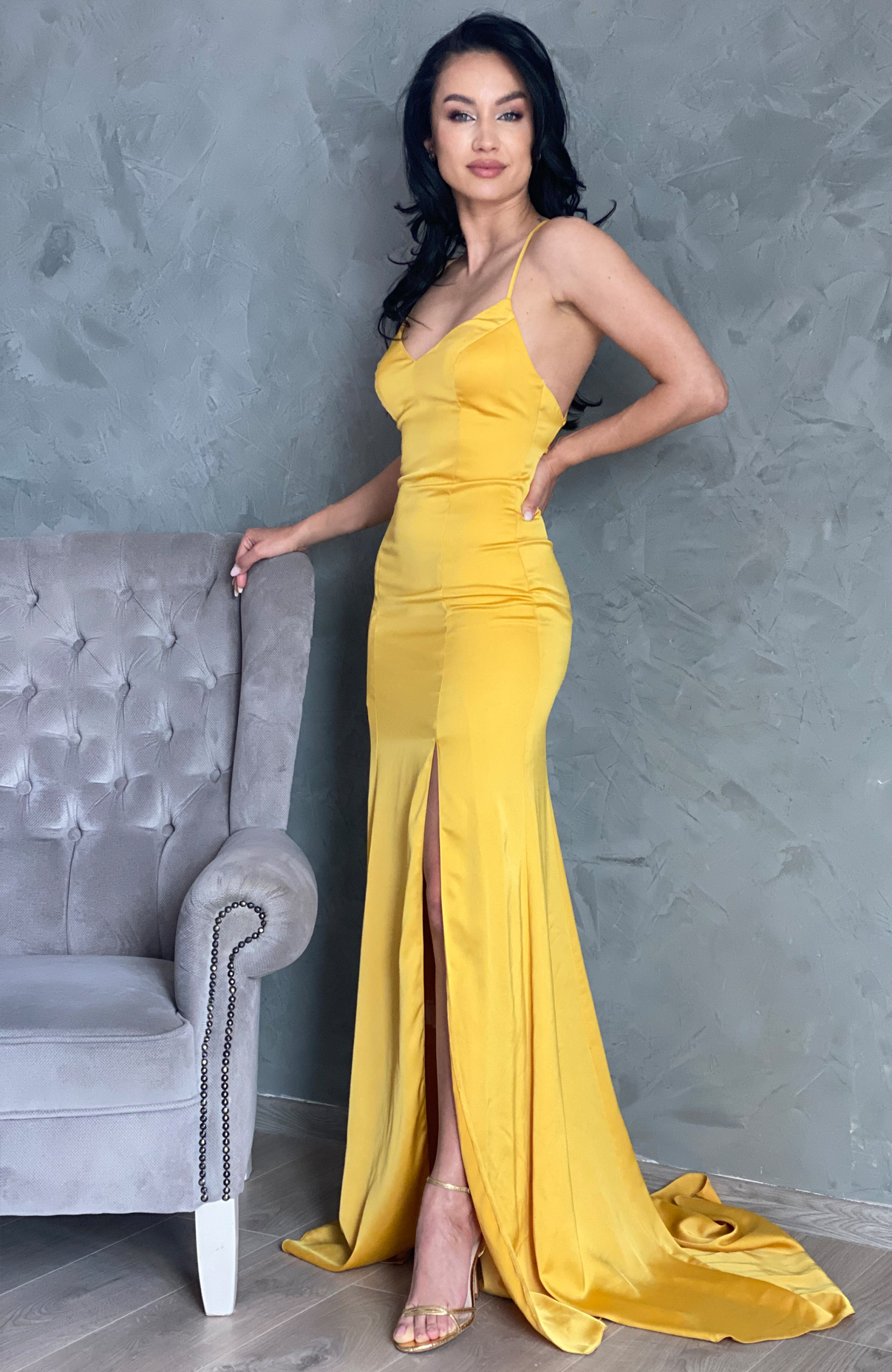 Rochie din satin lunga eleganta 4