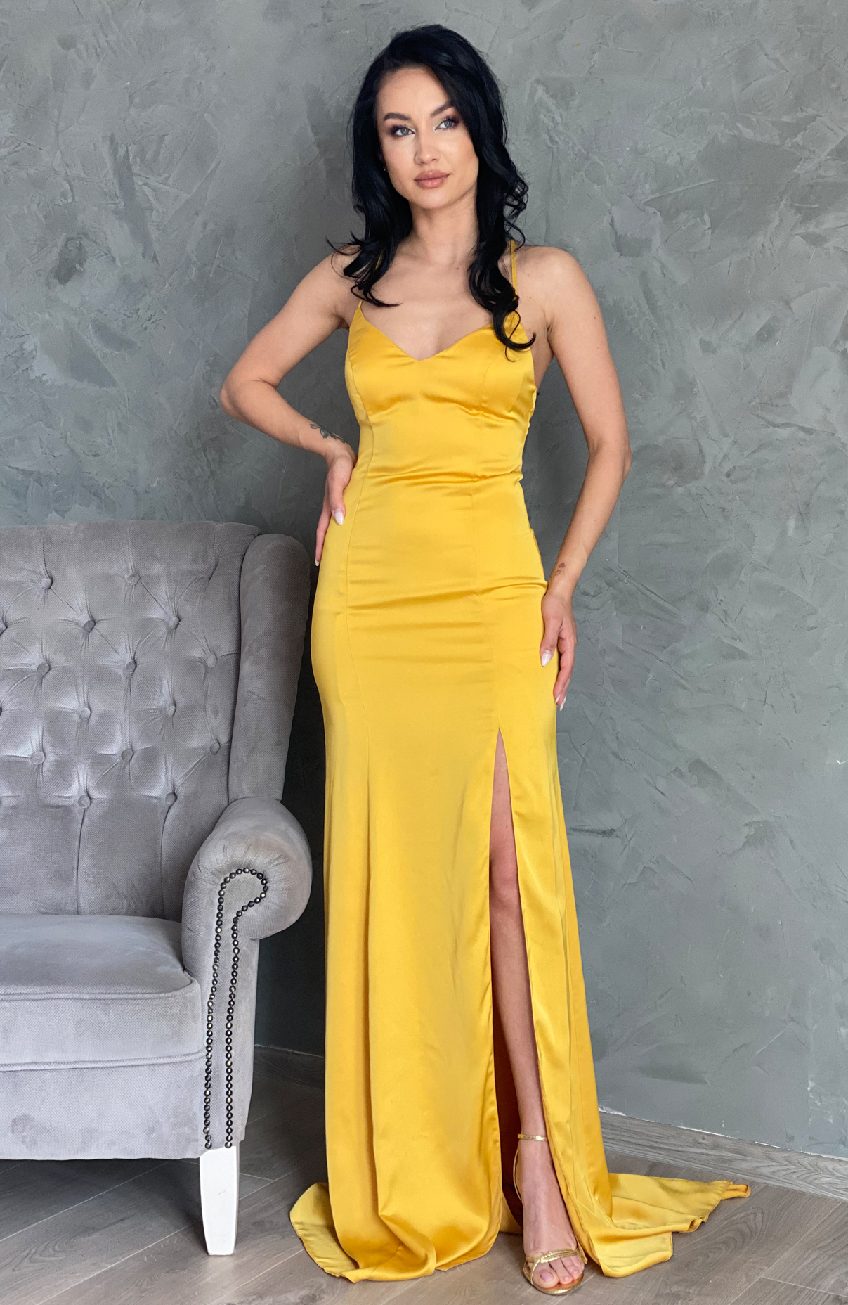 Rochie din satin lunga eleganta 2