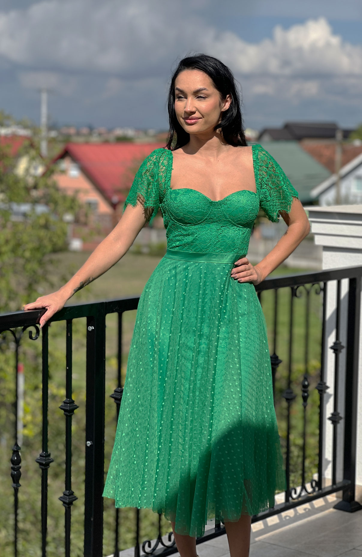 Rochie din tull si dantela midi 3