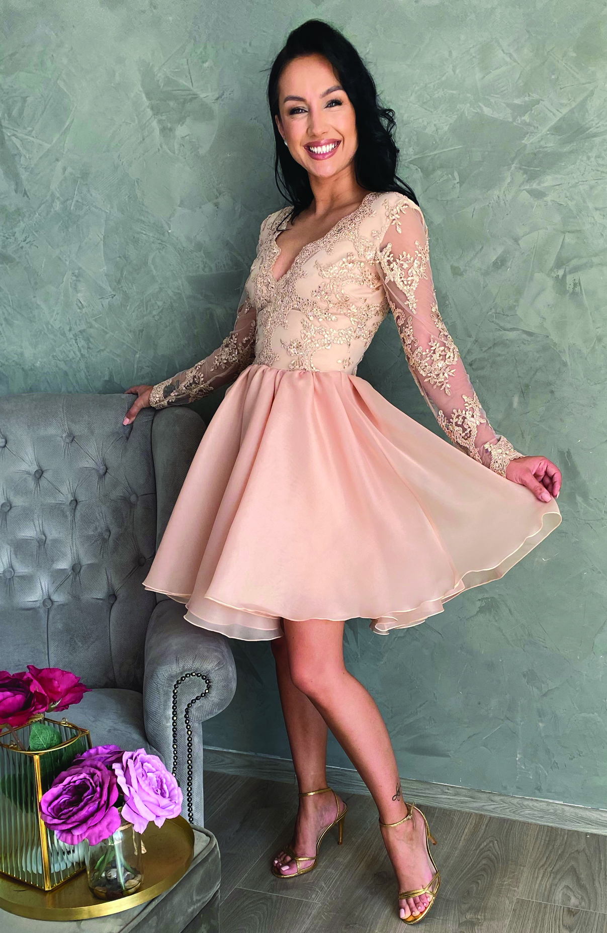Rochie eleganta de ocazie din dantela si voal 4