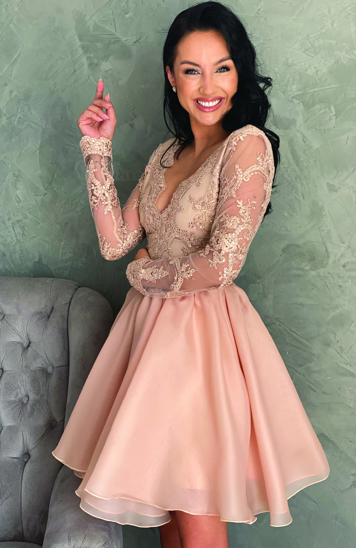 Rochie eleganta de ocazie din dantela si voal 3
