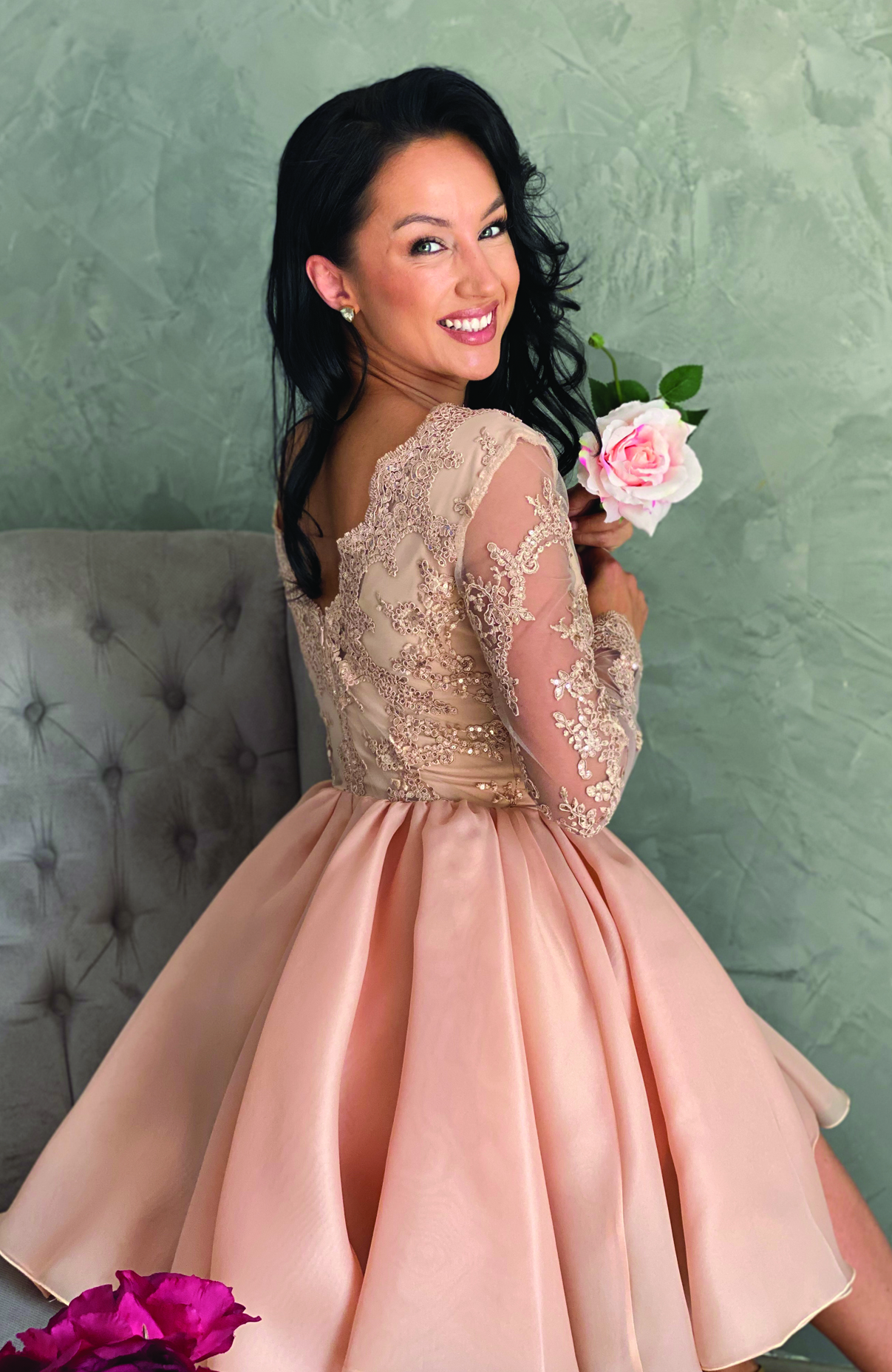Rochie eleganta de ocazie din dantela si voal 5