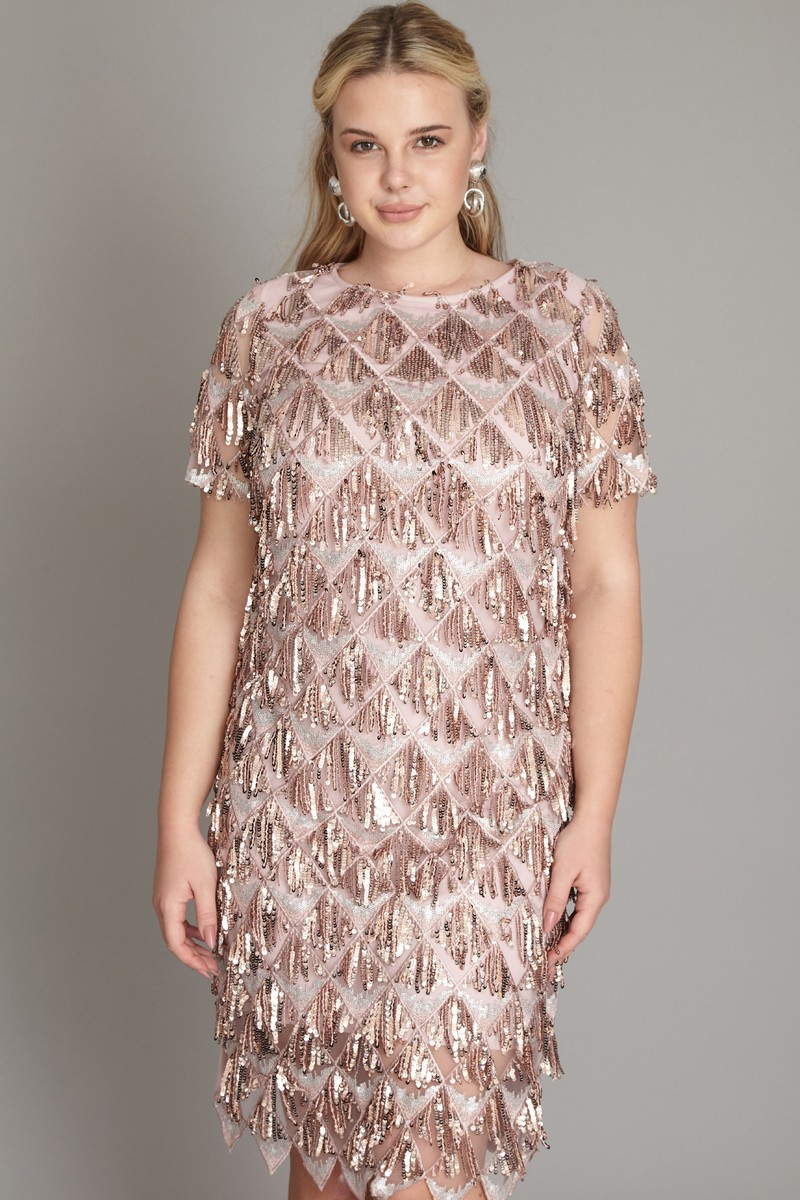 Rochie eleganta paiete midi roz prafuit 5