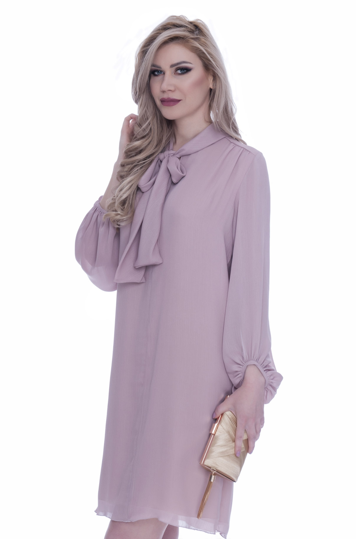 Rochie eleganta roz prafuit cu funda 2