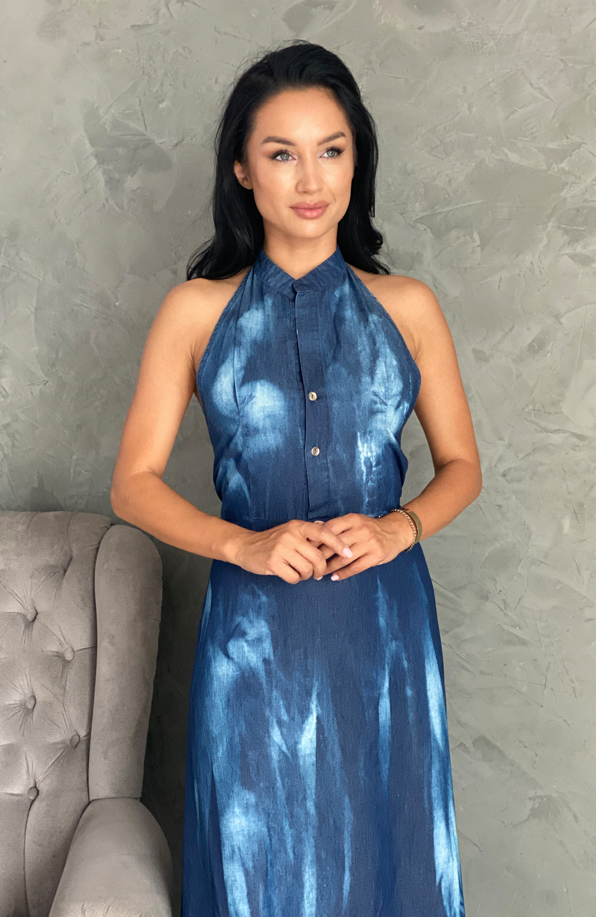 Rochie lunga din denim cu spatele gol 6