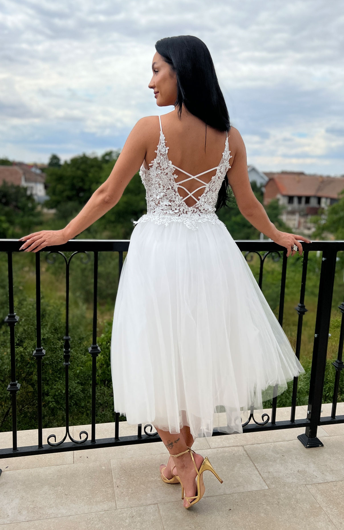 Rochie pentru cununie alba midi 4