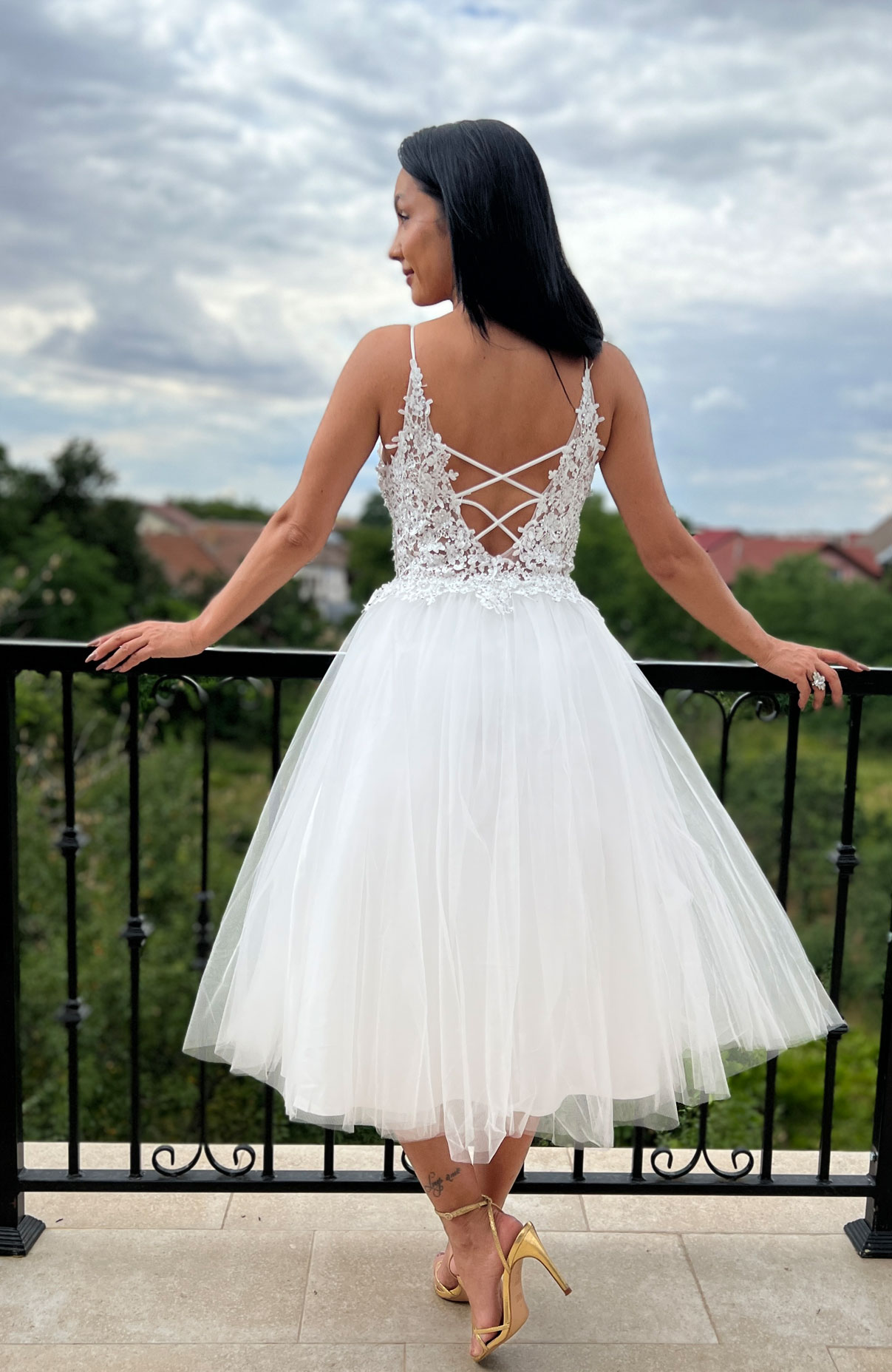 Rochie pentru cununie alba midi 6