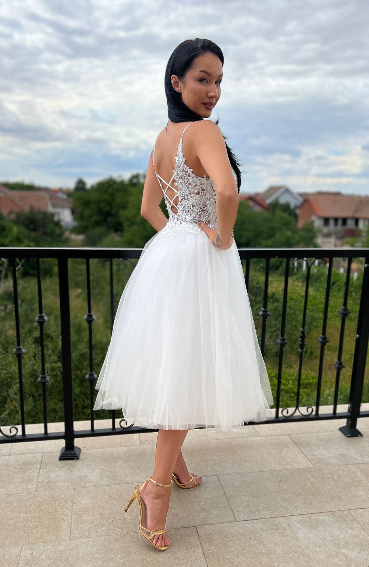 Rochie pentru cununie alba midi 5