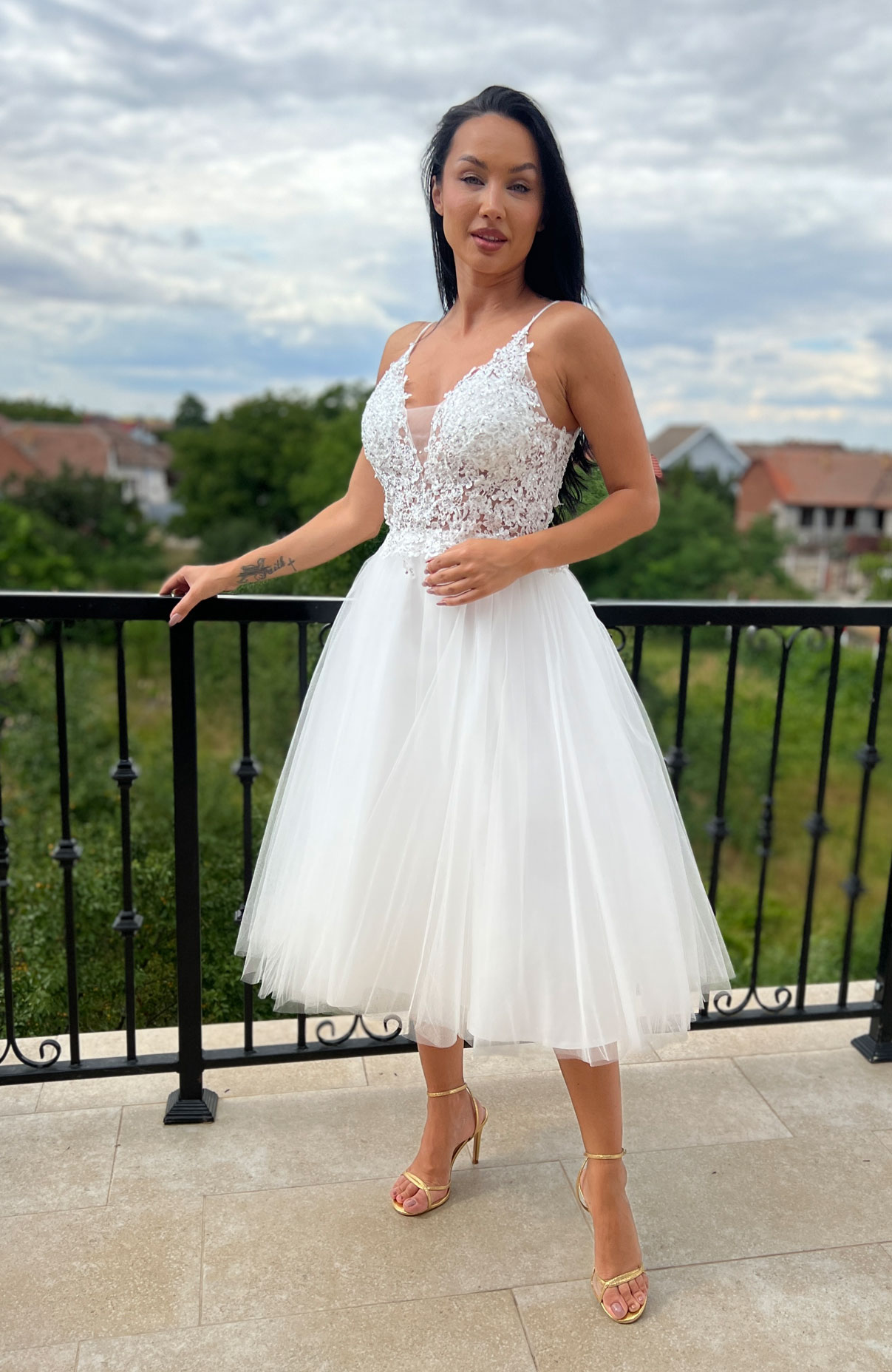 Rochie pentru cununie alba midi 3