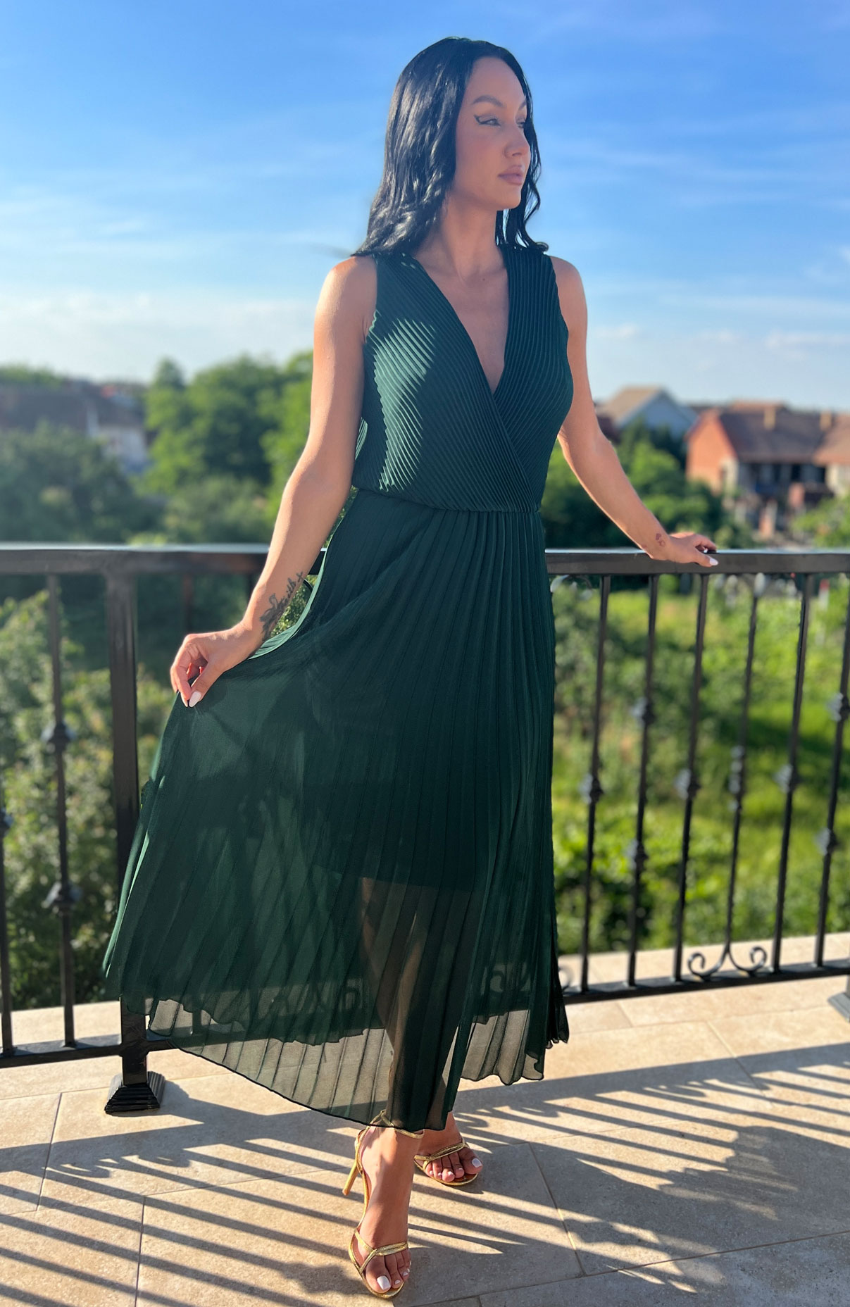 Rochie plisata eleganta fara maneci 4