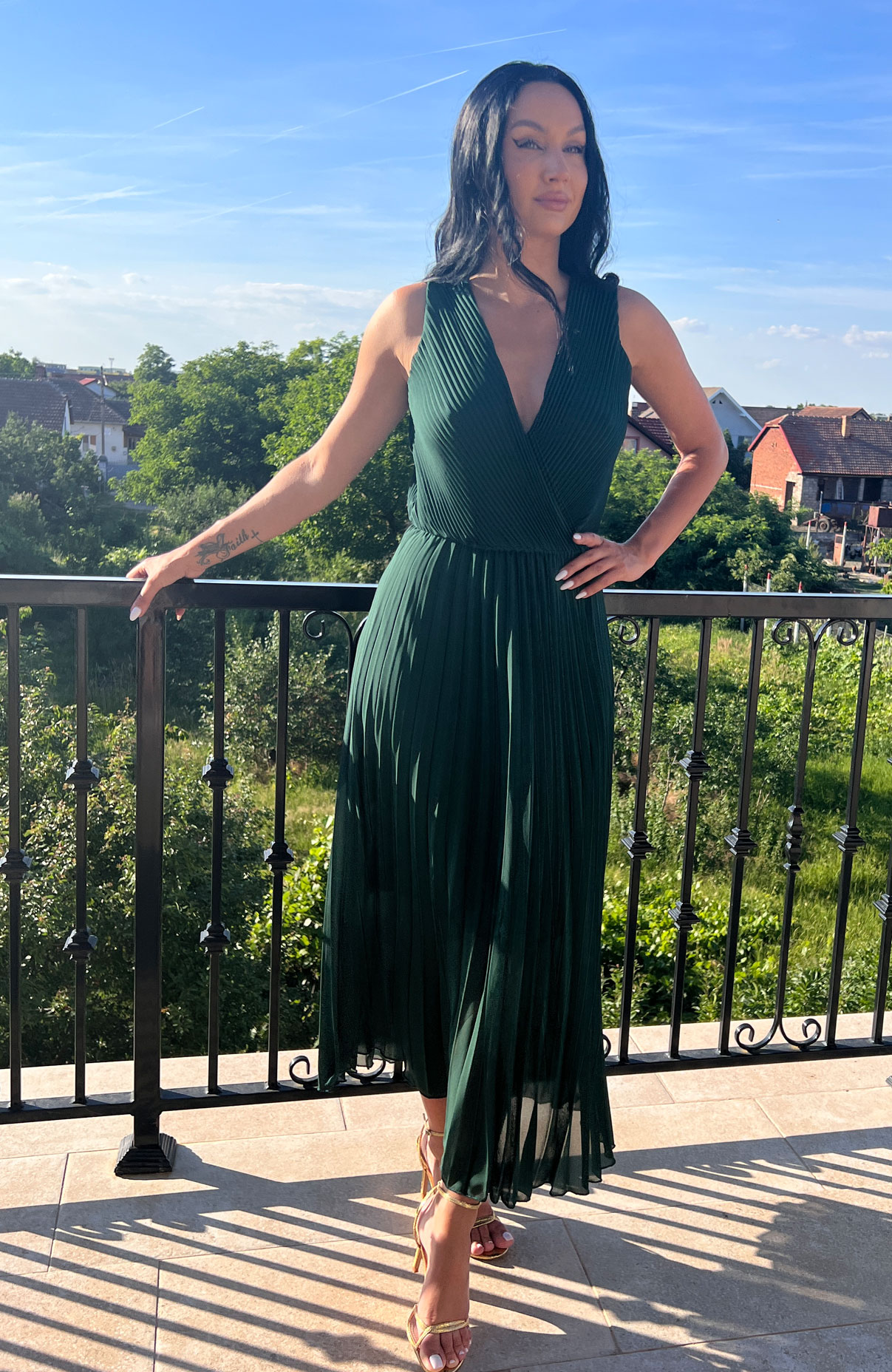 Rochie plisata eleganta fara maneci 2